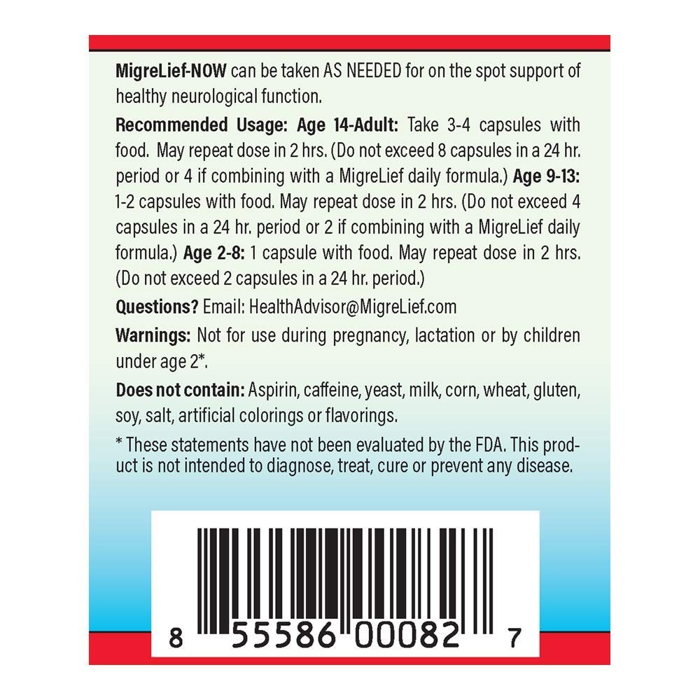 MigreLief-Now Fast-Acting Formula, As-Needed 60 Count (Pack of 1), Standart