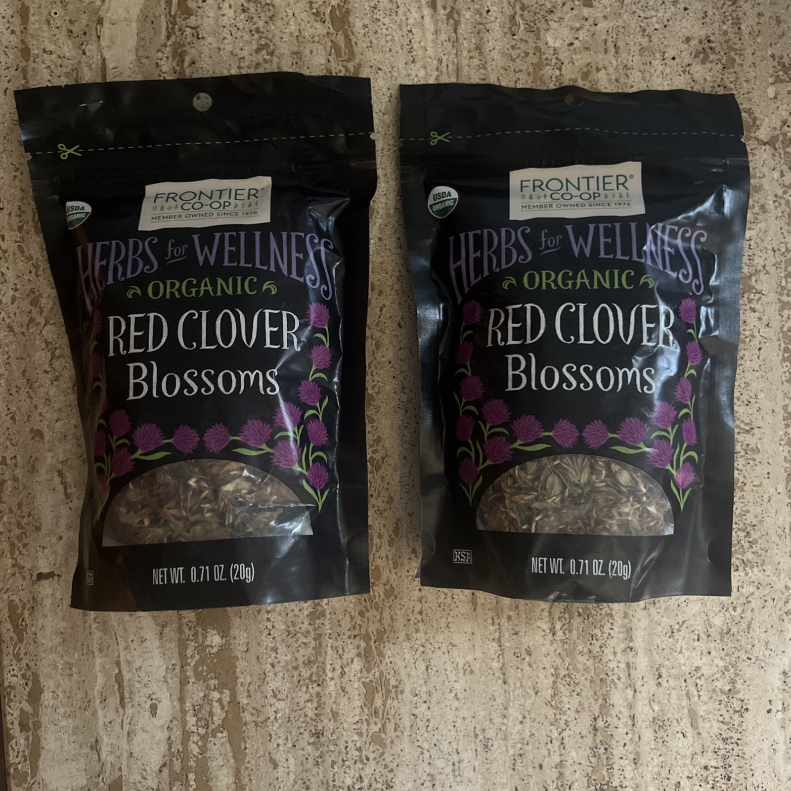 2- Frontier Organic Red Clover Blossoms, 0.71 oz Herbs for Wellness x2 06/2027