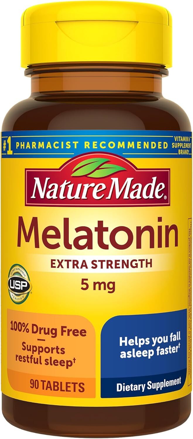Nature Made Melatonin 5mg Extra Strength Tablets, 100% Drug Free Sleep Aid, Slee