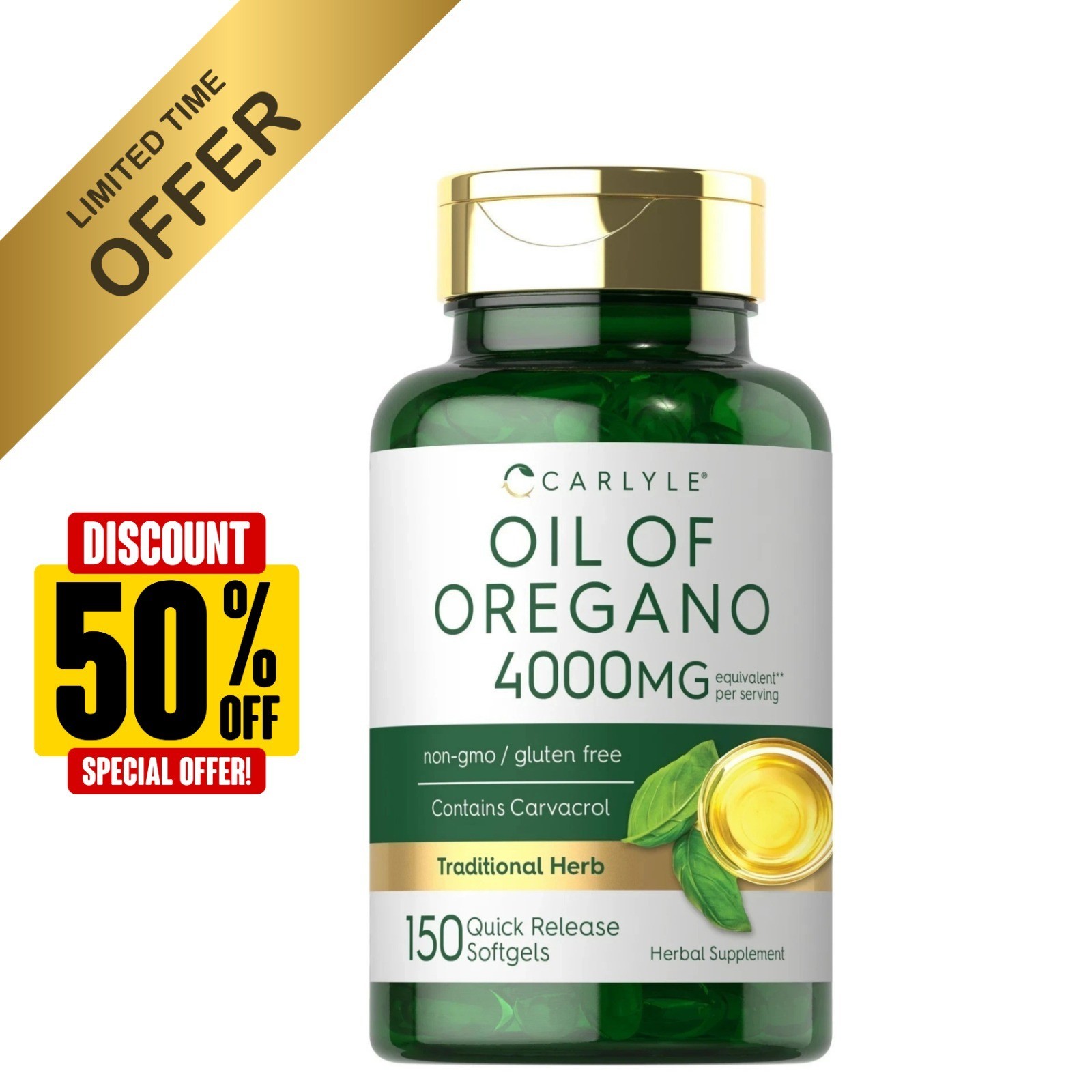 Oregano Oil 4000 mg 150 Softgel Capsules | Contains Carvacrol | by Carlyle