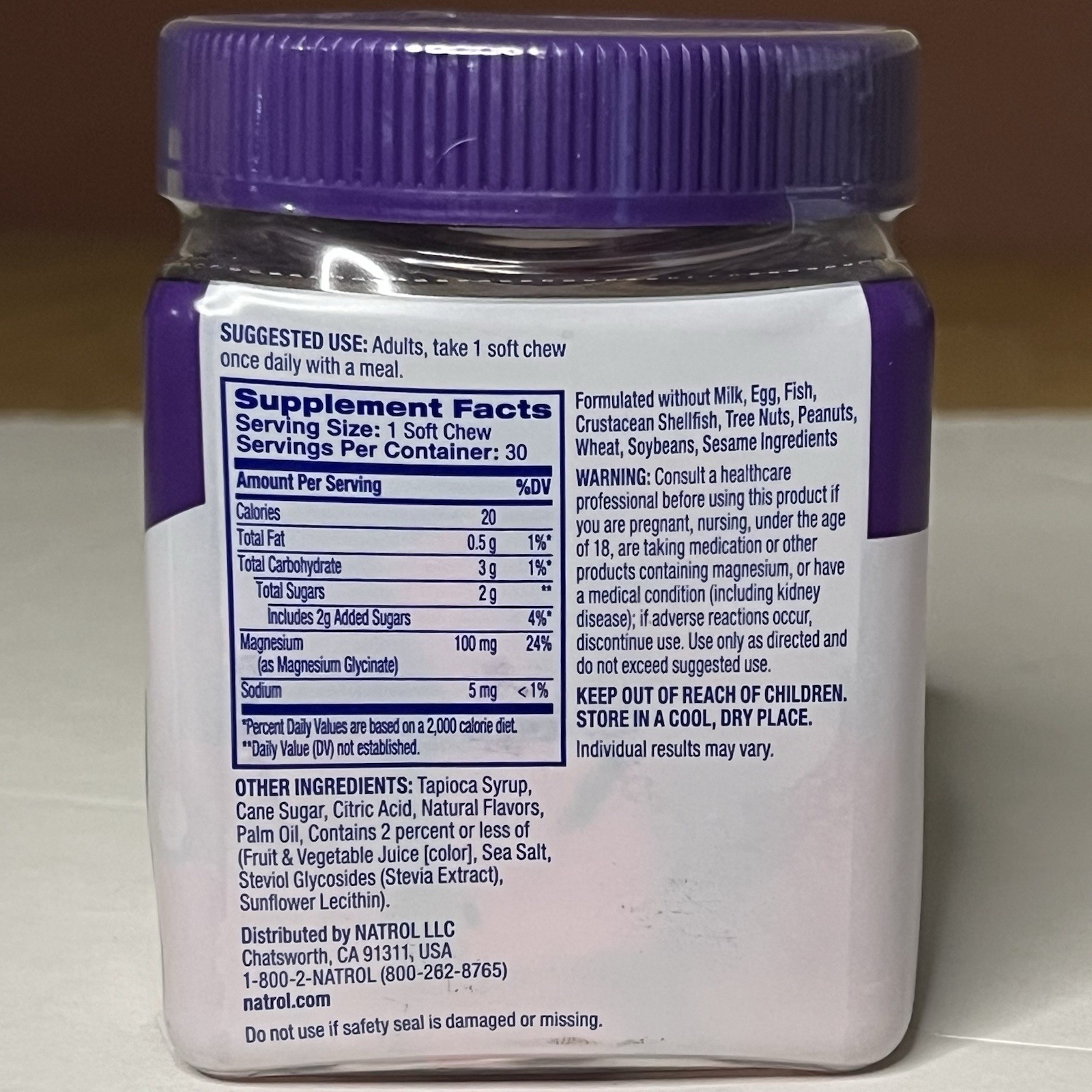 Natrol Magnesium Glycinate 100mg Chews 30ct Cherry Lemon Gummies EXP 09/26
