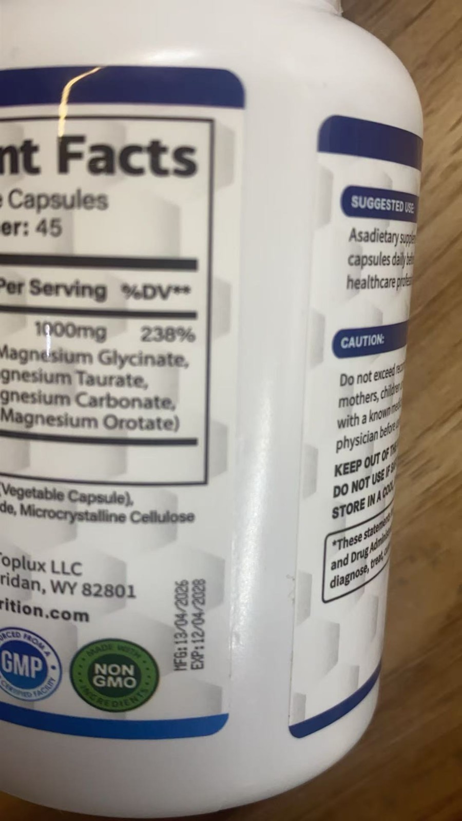 3Pack Toplux Nutrition Magnesium Complex 1000mg Supports 8 Elemental Magnesium