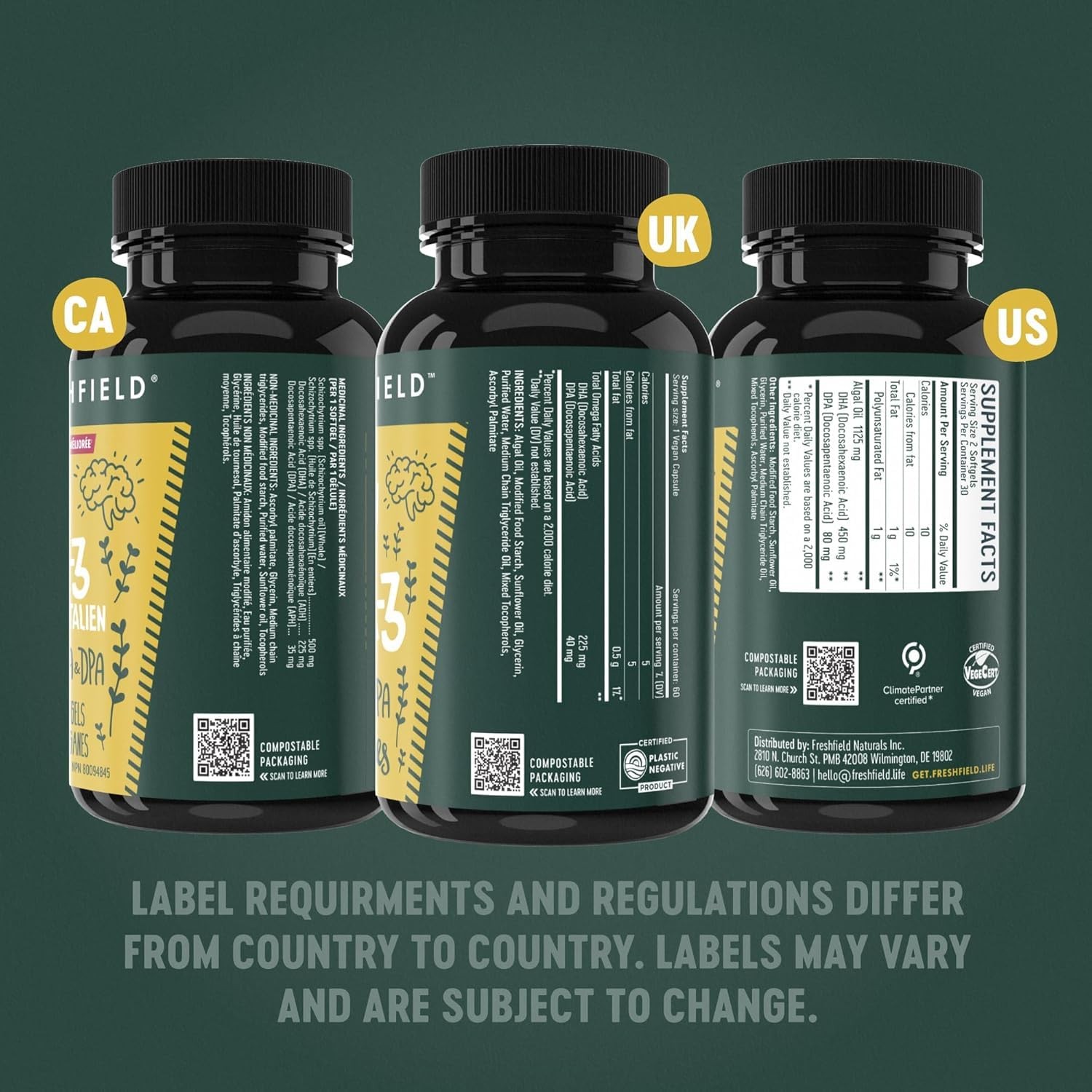 Freshfield Vegan Omega 3, Algae Algal Oil, Fish Oil Free Company, Third Party…
