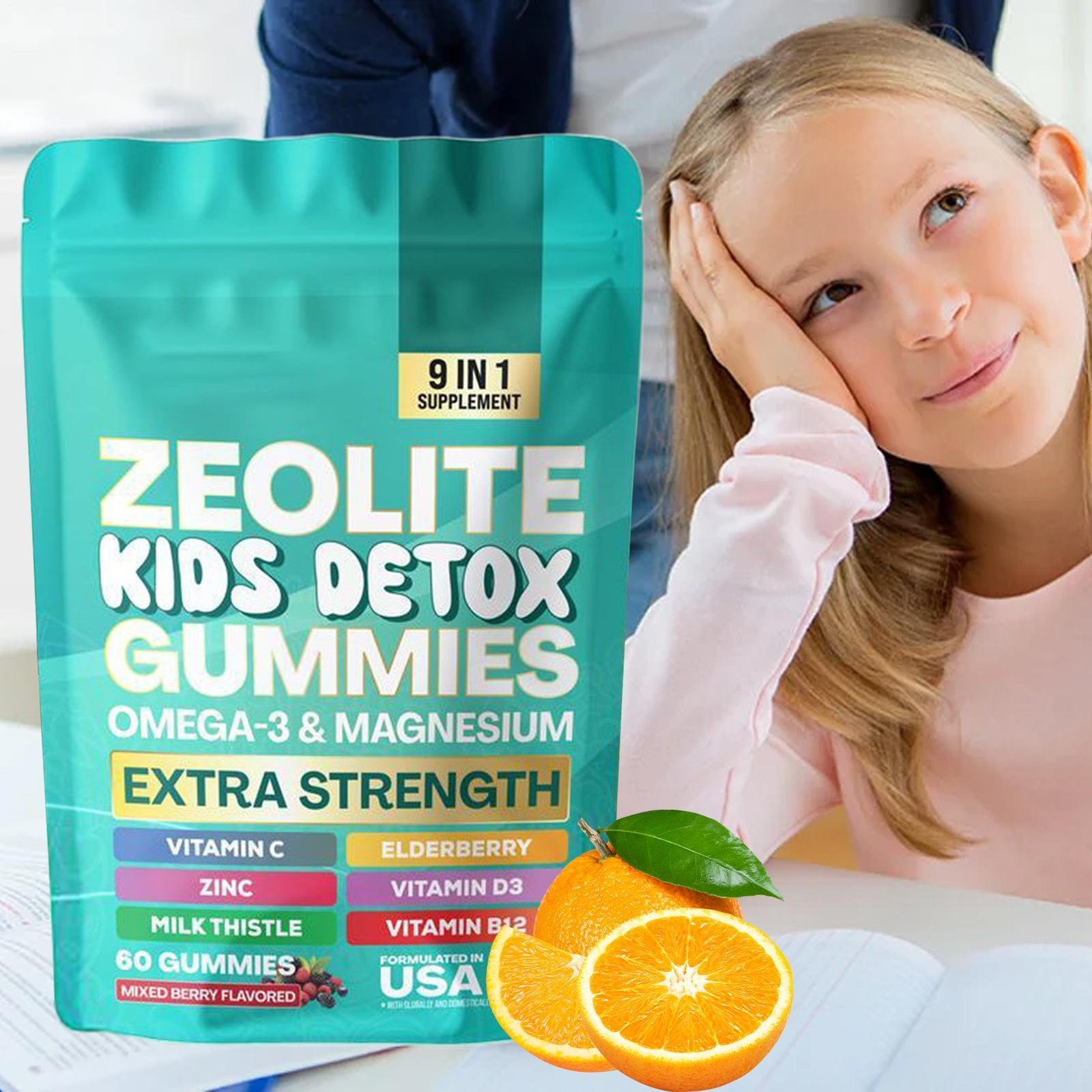 Kids Zeolite Detox Gummies Mixed Berry Flavored All-in-One 60 Gummies