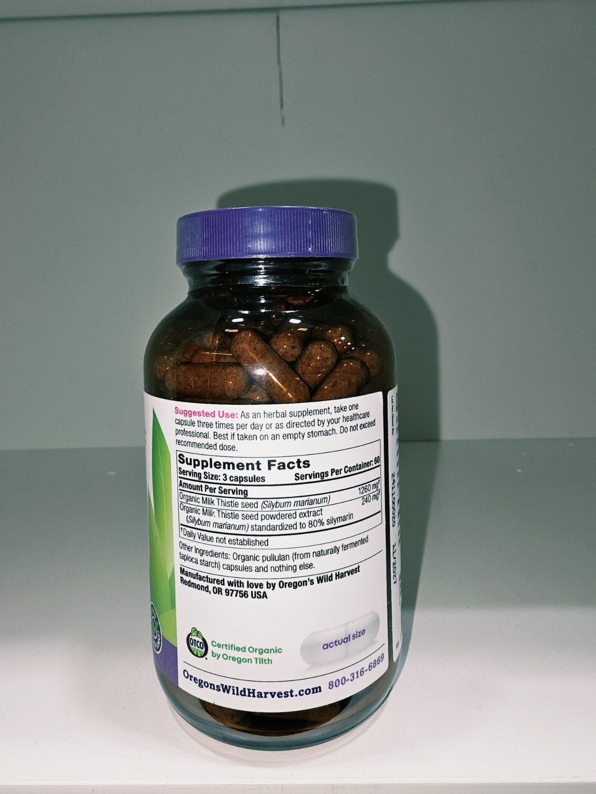 Oregons Wild Harvest ORGANIC Milk Thistle Non-GMO 180 Vegetarian Capsules