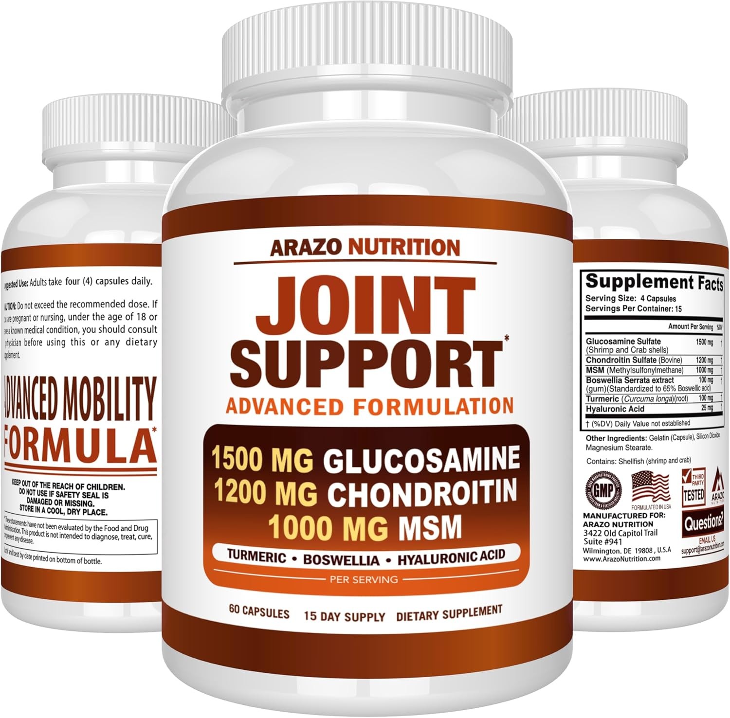 Arazo Nutrition Glucosamine Chondroitin Turmeric Msm Boswellia – Joint Suppor…