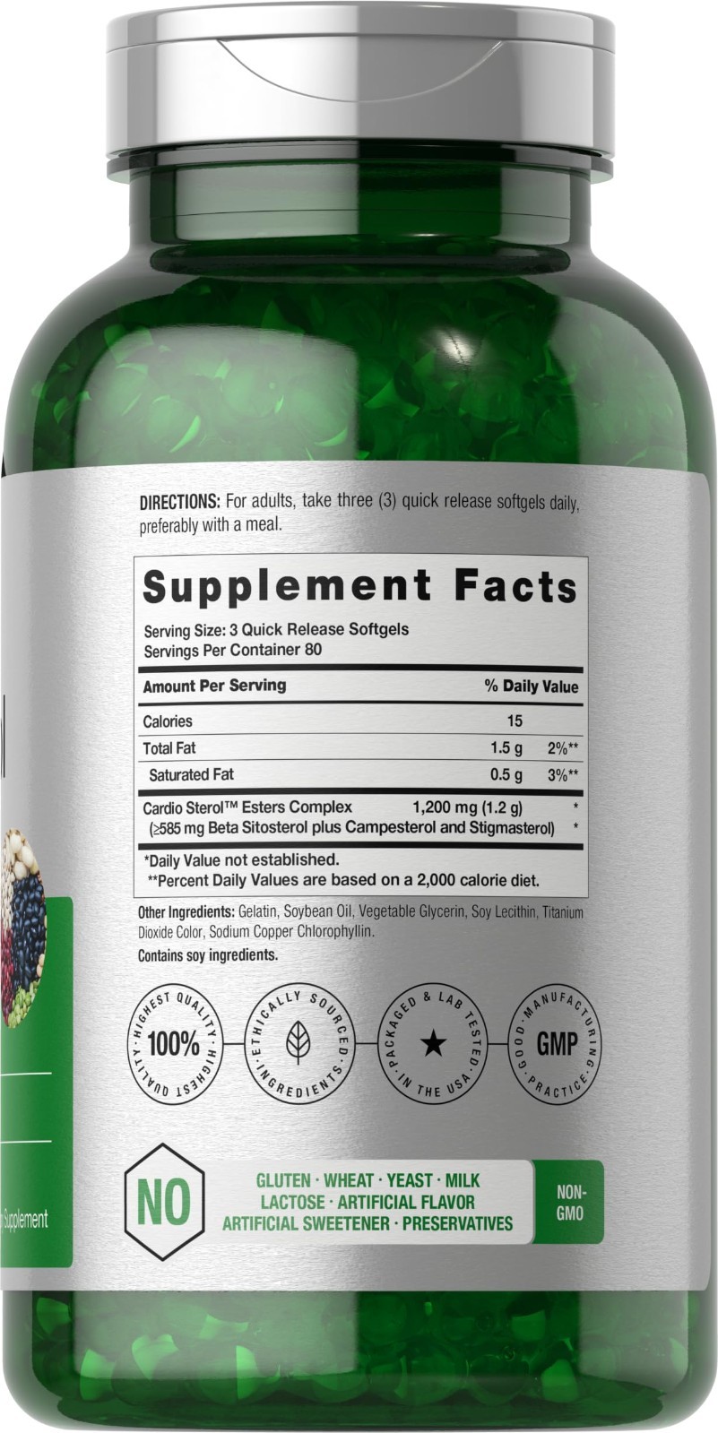 Mega Strength Beta Sitosterol 1200mg | 240 Softgels | Plant Sterols, Non-GMO, Gl