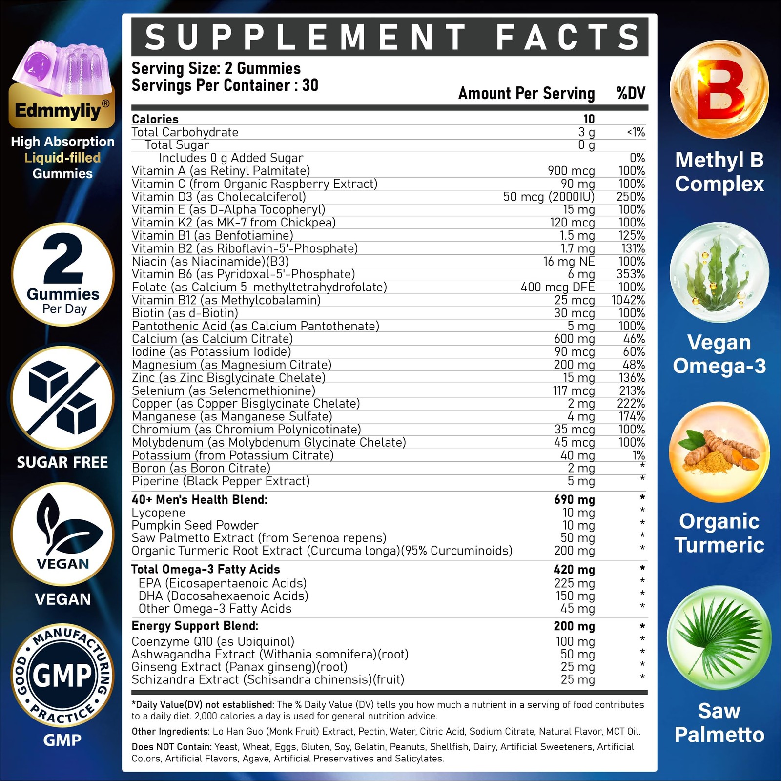 Multivitamin Gummies for Men 40 Plus – Vitamin A C D E 60 Count (Pack of 2)