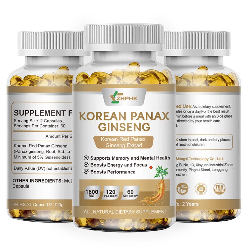 Korean Red Panax Ginseng 360 Capsules – 1600mg Extra Strength NON-GMO No Fillers