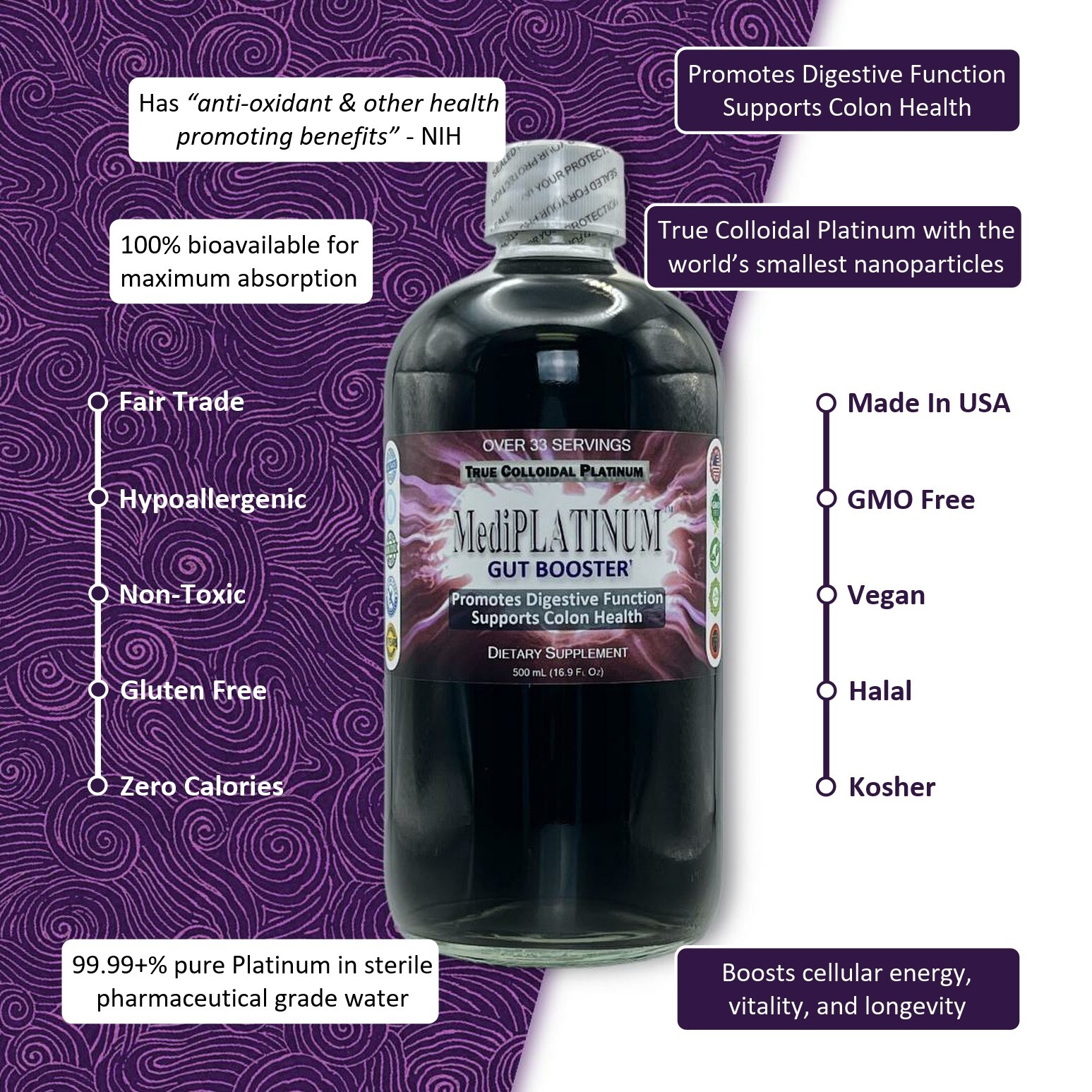 MediPLATINUM™ Gut Booster True Colloidal Platinum PtNP Nutrient: 5 Gal – Plastic