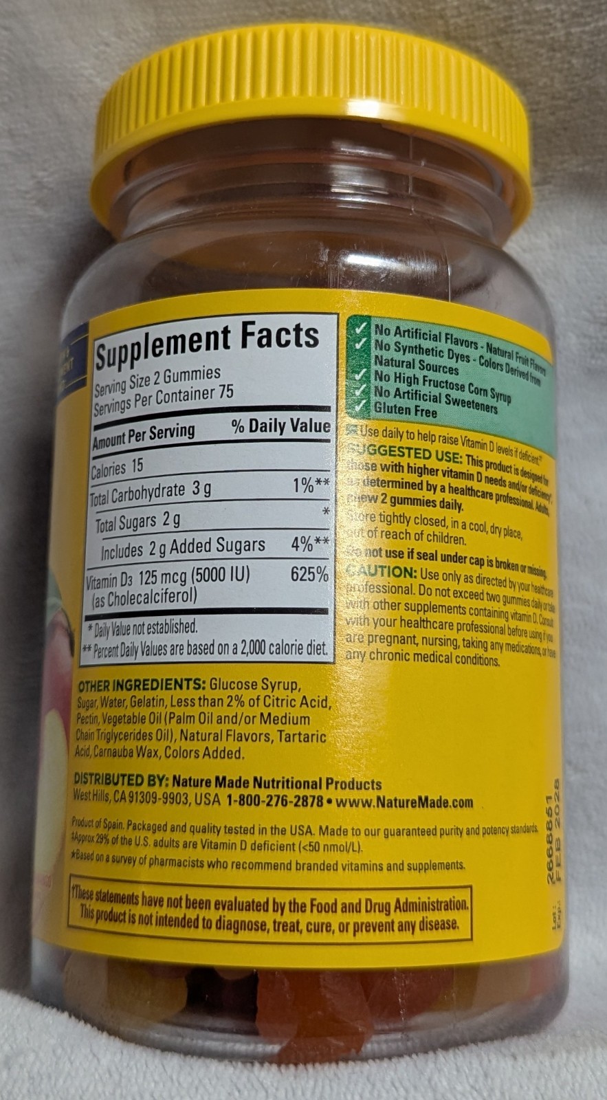 Nature Made Vitamin D3 Gummies Extra Strength 5000 IU 150 Count Sealed Exp 2/28