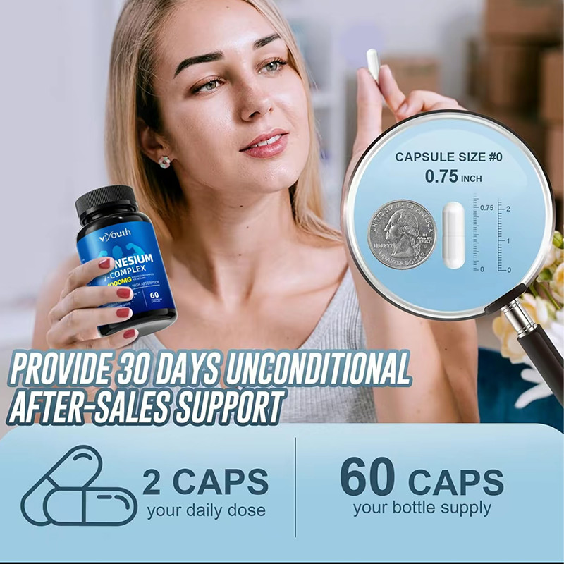 Viyouth Magnesium 7 Complex Capsules 60 Count Sleep Relief Bone Health.