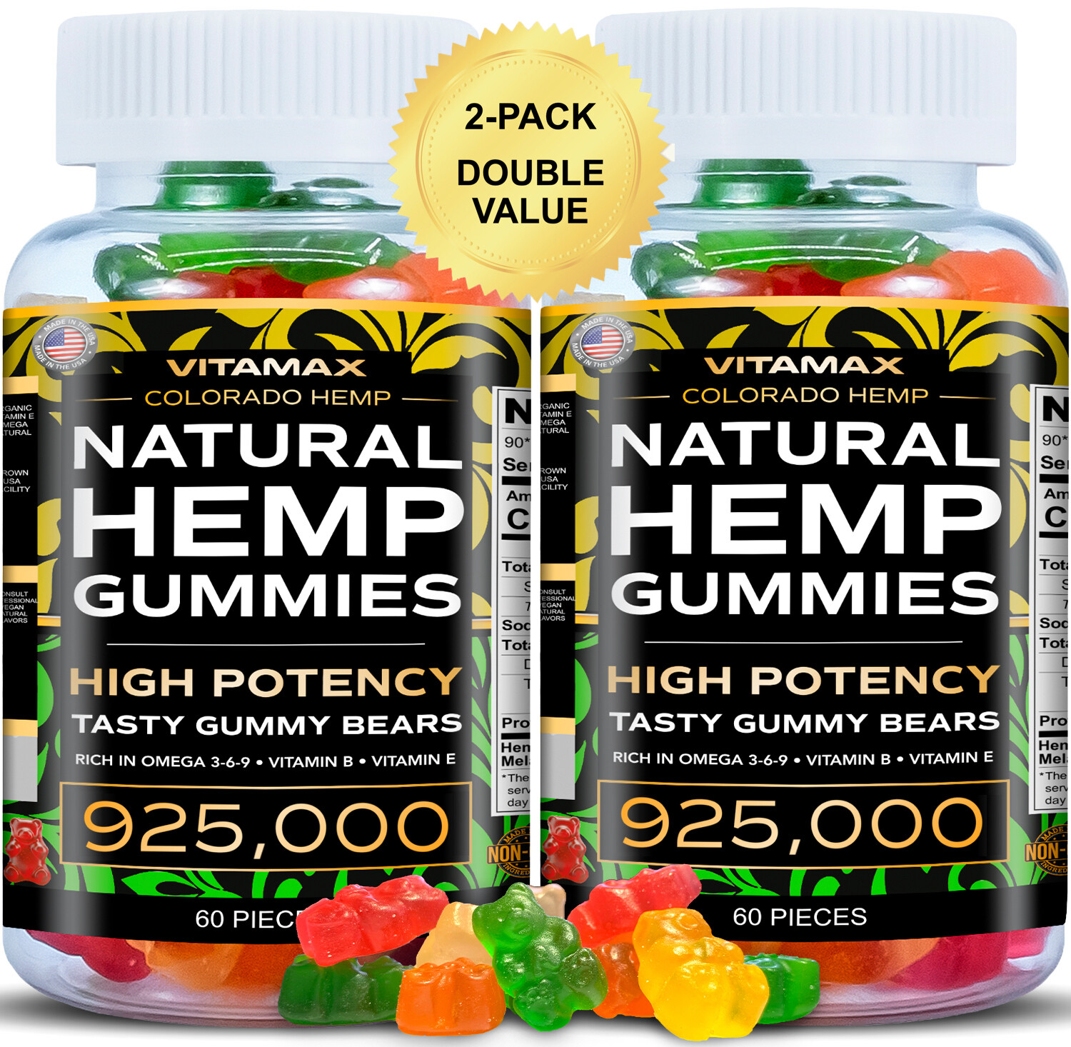 (2 Pack) Natural Gummies for Stress Relief – For Pain, Insomnia & Anxiety 120ct