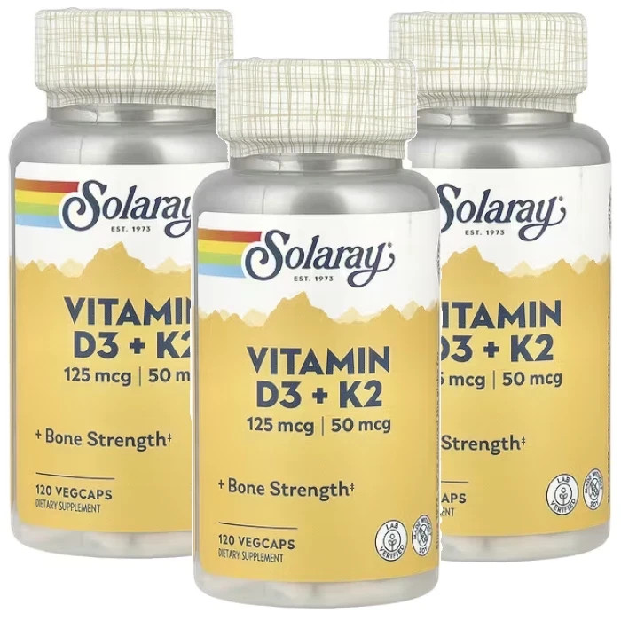 Solaray Vitamin D3 + K2 Bone & Immune Support 120 VegCaps (Pack of 3)