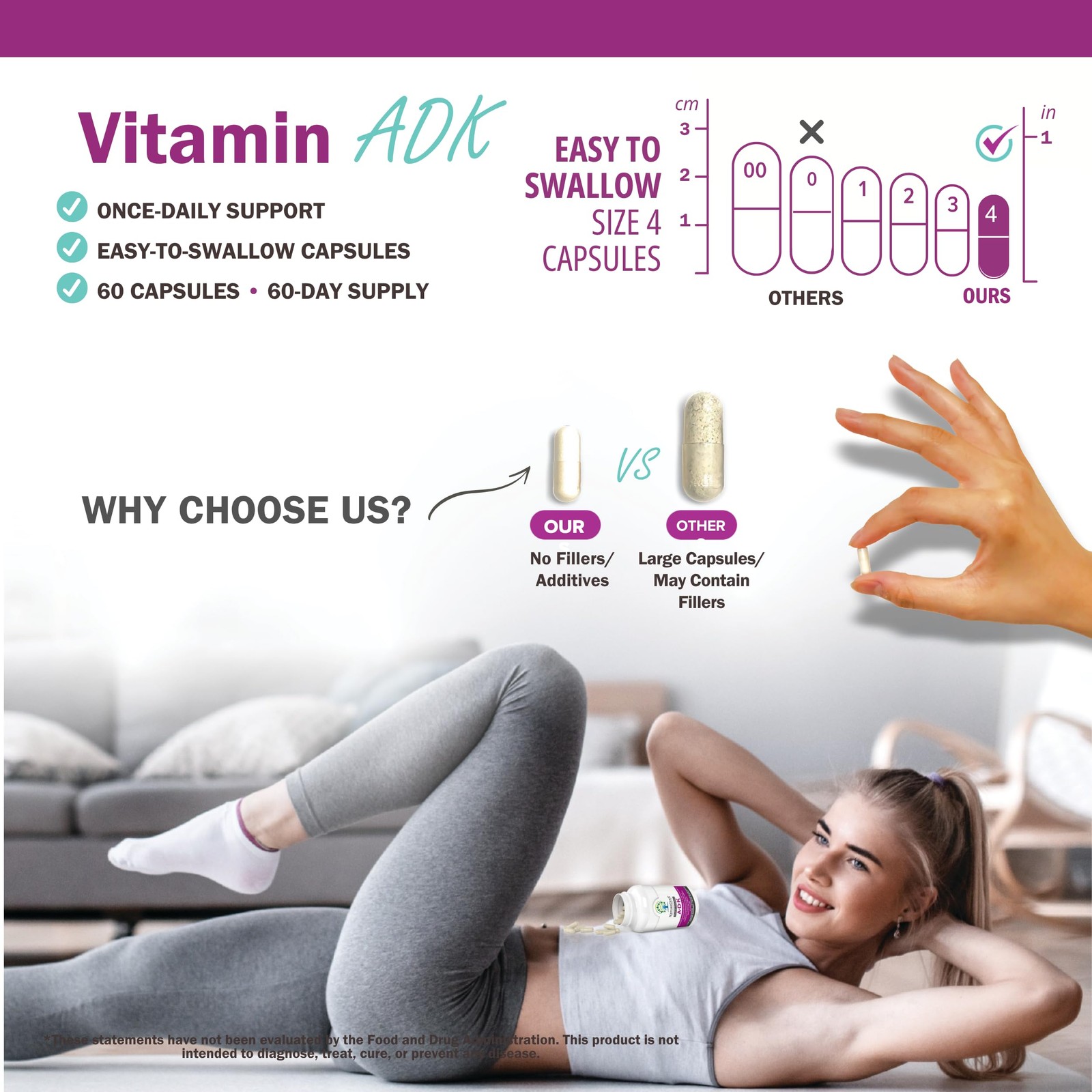 NatureGenX ADK Vitamin Supplement – Vitamins A, D3 60 Count (Pack of 1), None