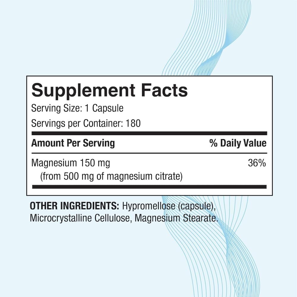 Puregen Labs Magnesium Citrate 500 mg | 180 Vegetarian Capsules | Exp 6/27