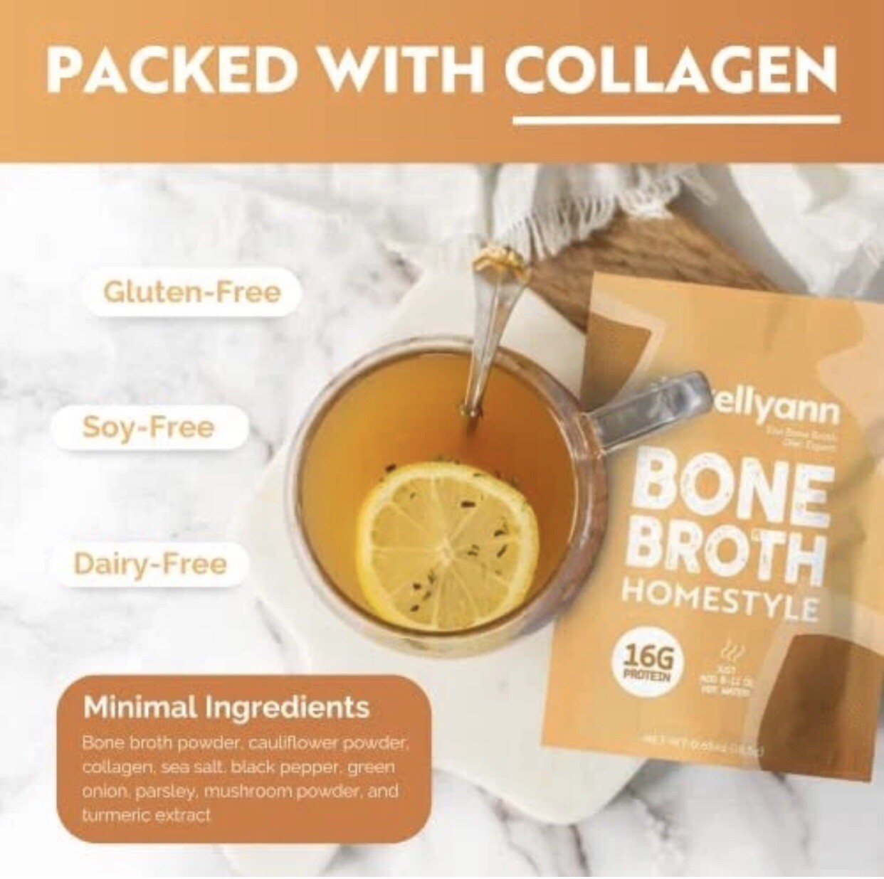 Bone Broth Collagen Packets (7 Servings, 1 Box), 16G Protein Keto-Paleo BB 3/24