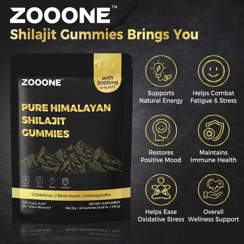 ZOOONE Shilajit Gummies 60 Count 3000mg Himalayan Gold Energy Support