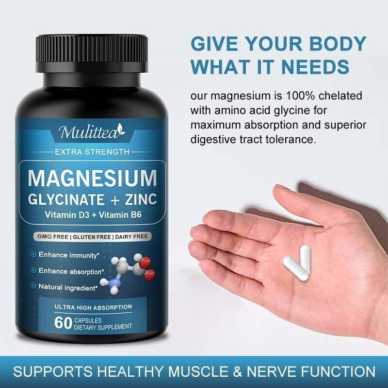 Magnesium Glycinate 500mg With Zinc,D3 Improved Sleep, Stress , Anxiety Relief