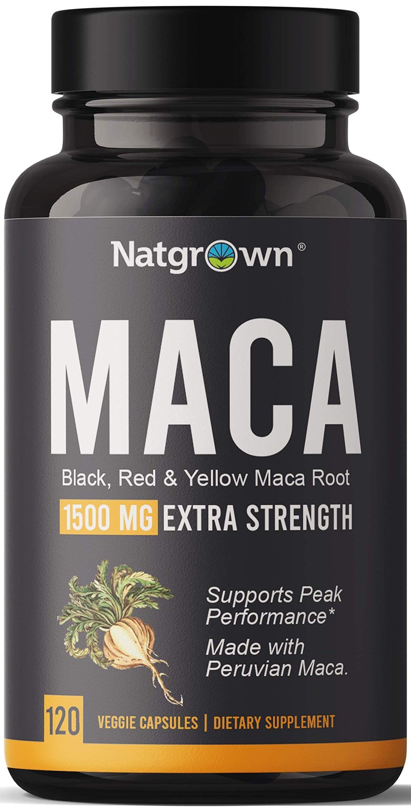 Natgrown Organic Maca Root Powder Capsules 1500 mg with Black + Red + Yellow …