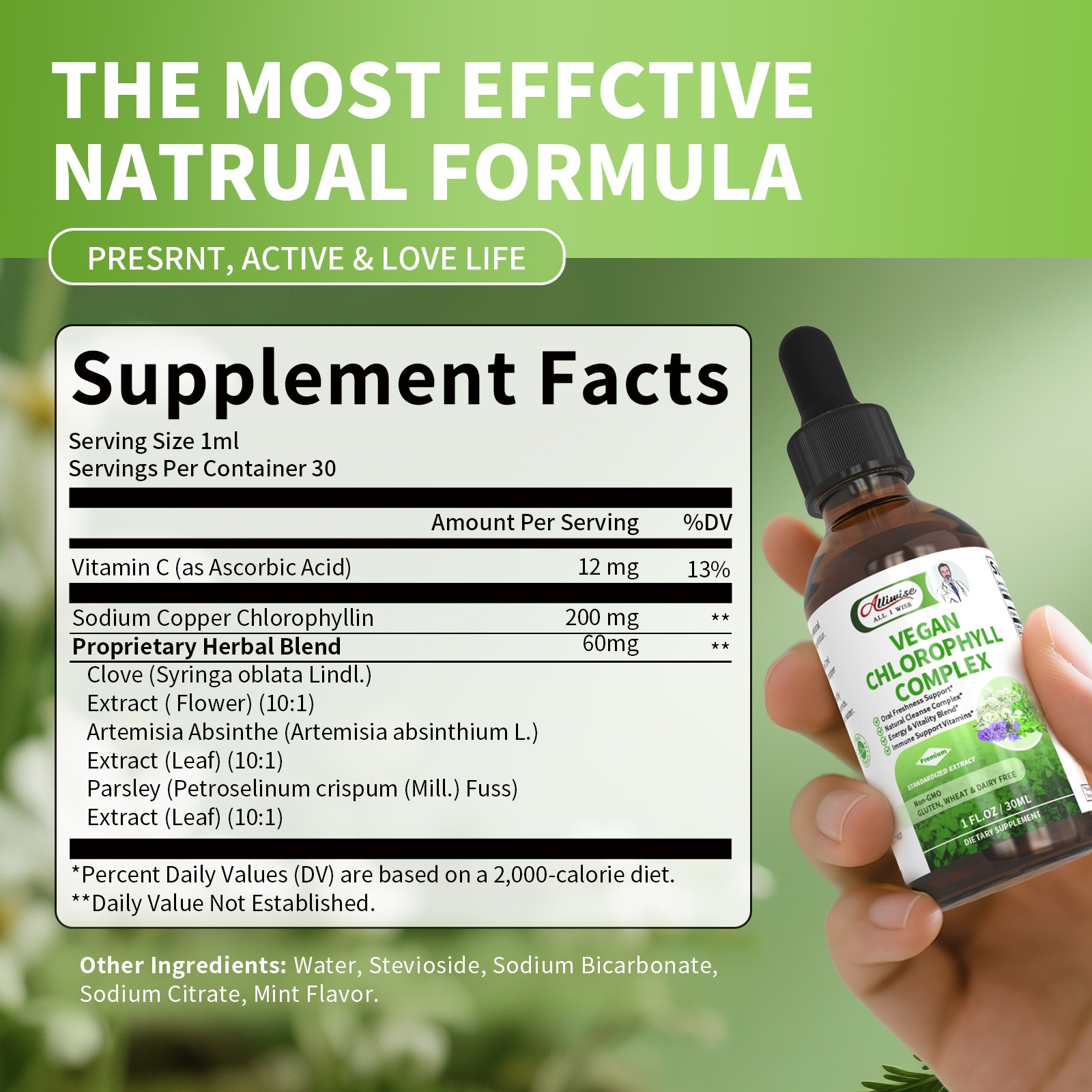 Chlorophyll Liquid Drops 2-Pack 200mg – Immune Support, Detox & Antioxidant