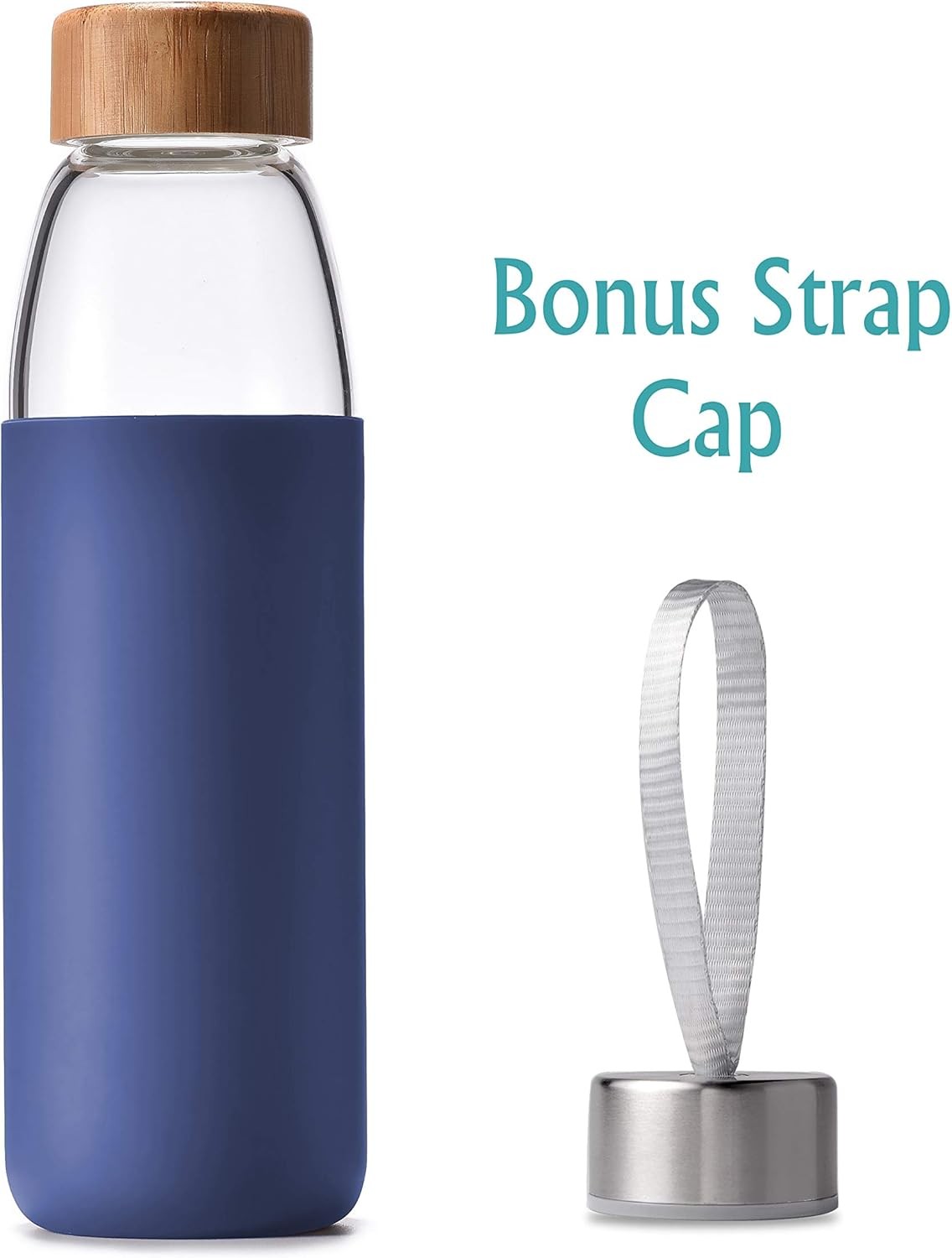 veegoal 18 Oz Borosilicate Glass Water Bottles with 18 Ounces, Sapphire Blue