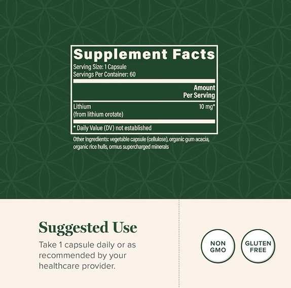 Global Healing Lithium Orotate 10mg 60 Capsules Sealed Exp 02/2029 Vegan