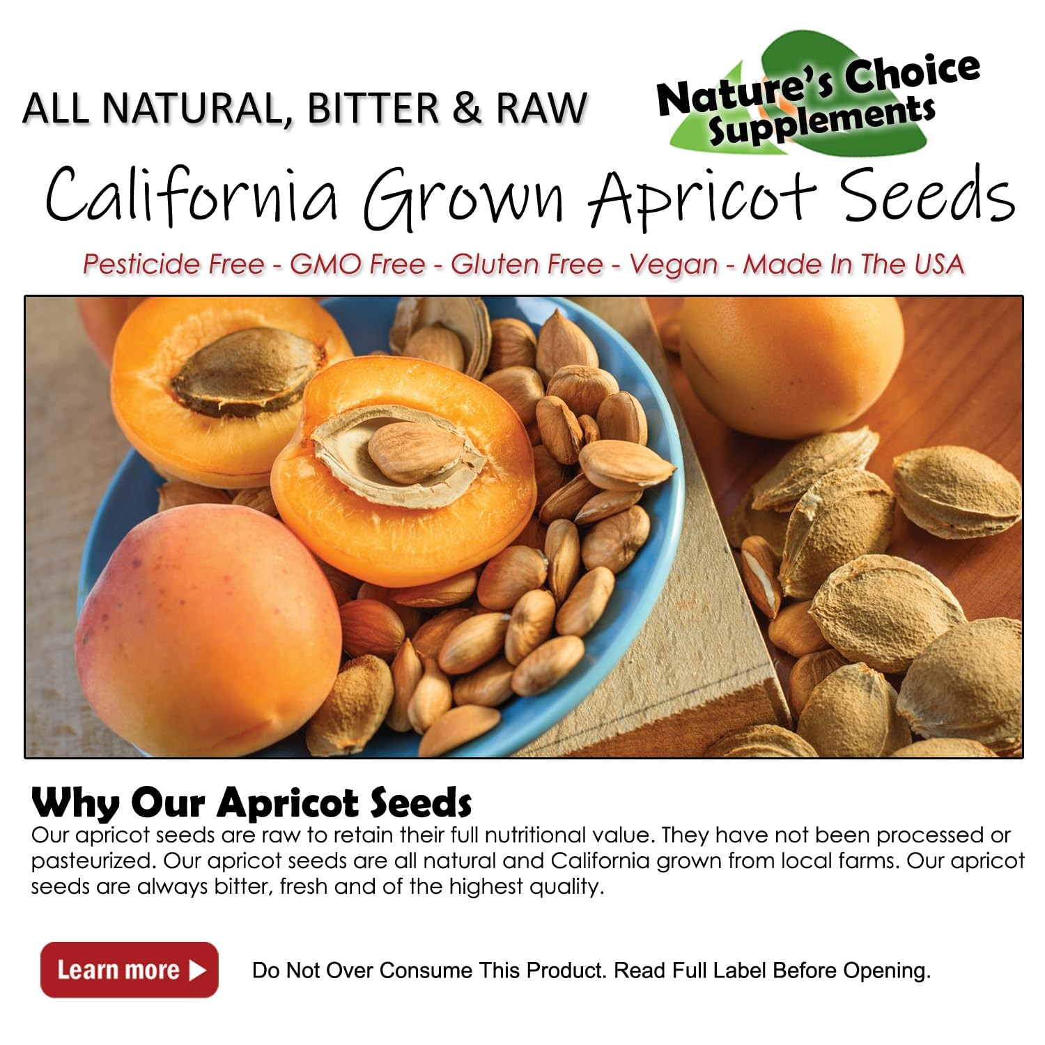 Apricot Seeds California Grown Bitter Raw 100% All 8 Ounce (Pack of 1)
