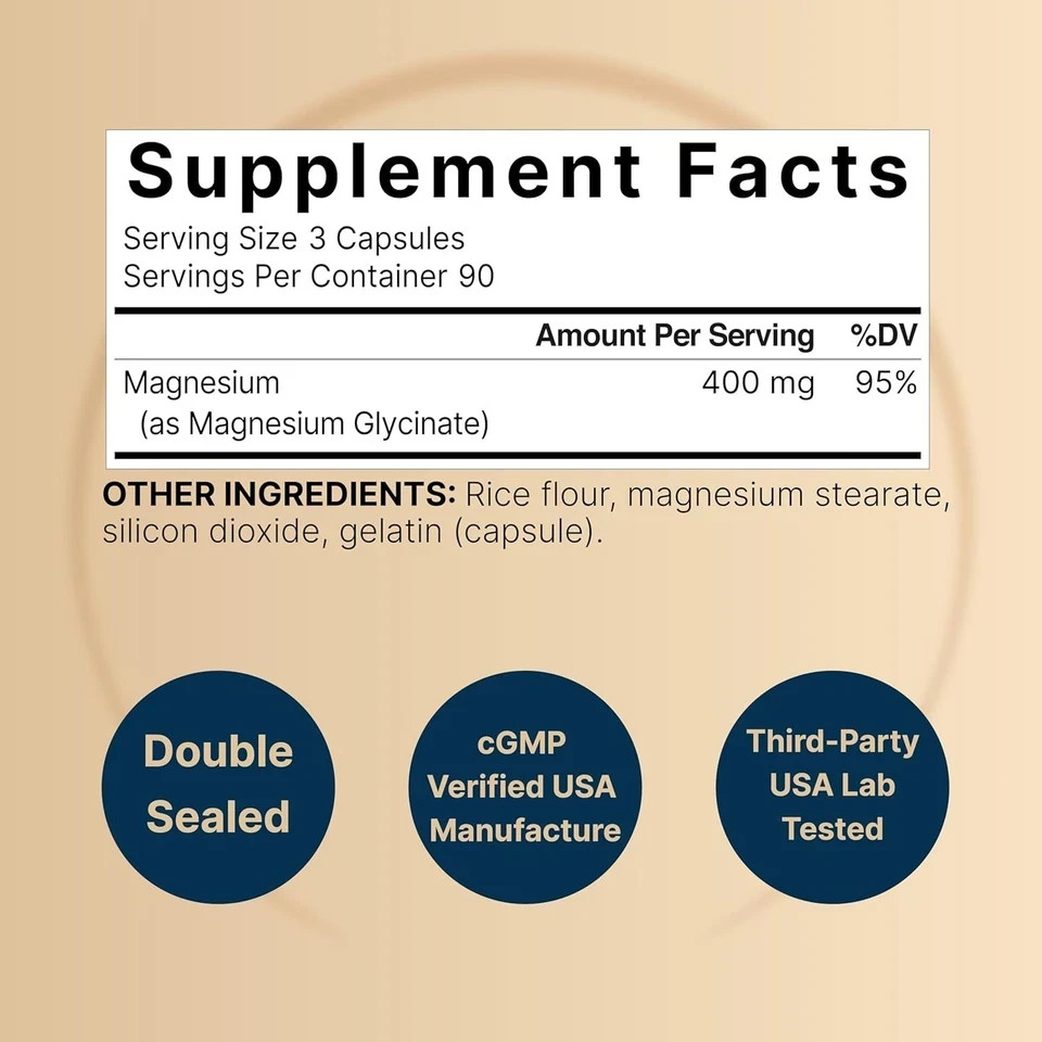 Glicinato De Magnesio De Maxima Potencia 400 Mg 270 Capsulas– 100% Chelated Max