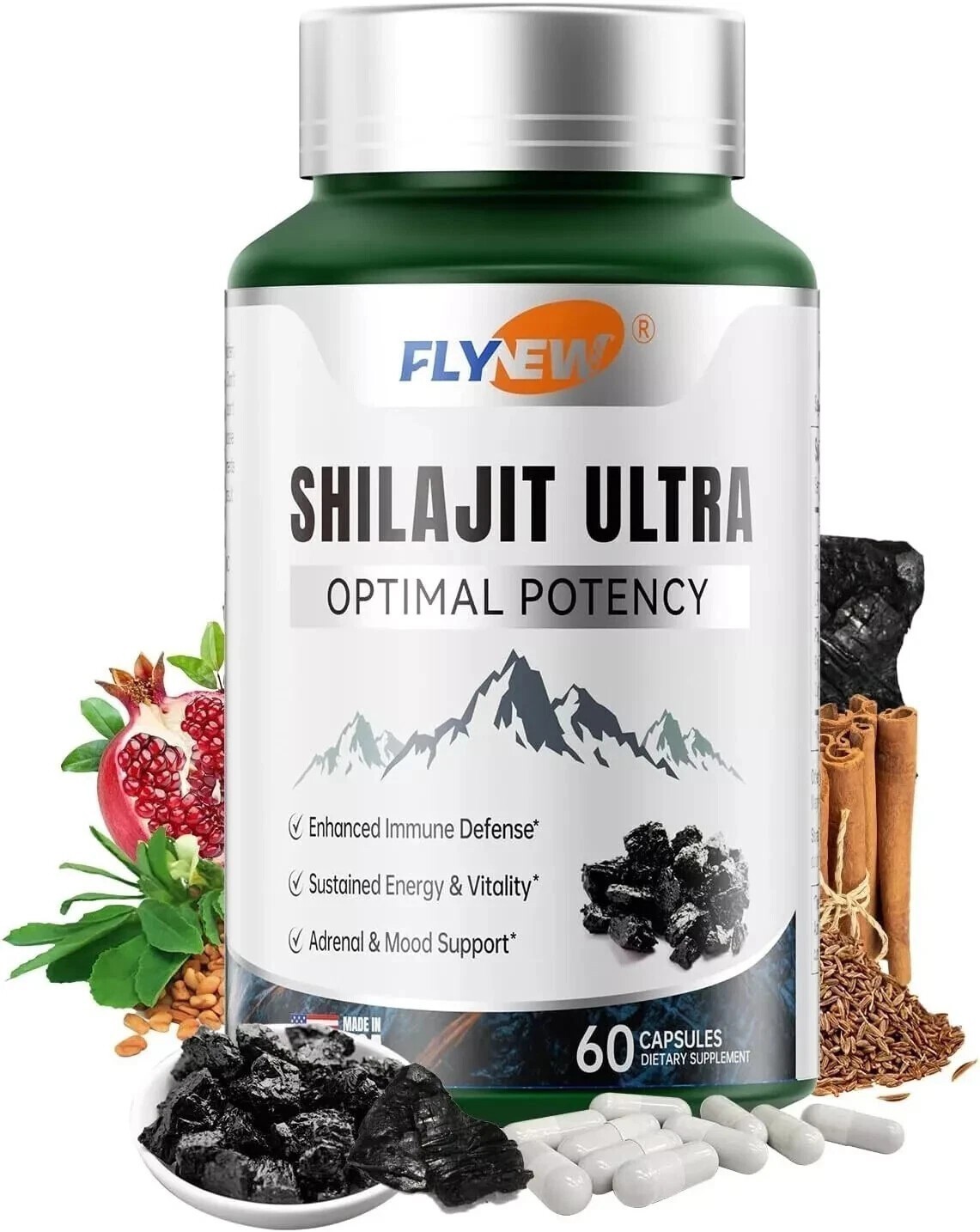 Flynew Shilajit Ultra Optimal Potency, Energy& Vitality, Shilajit L-arginine NEW