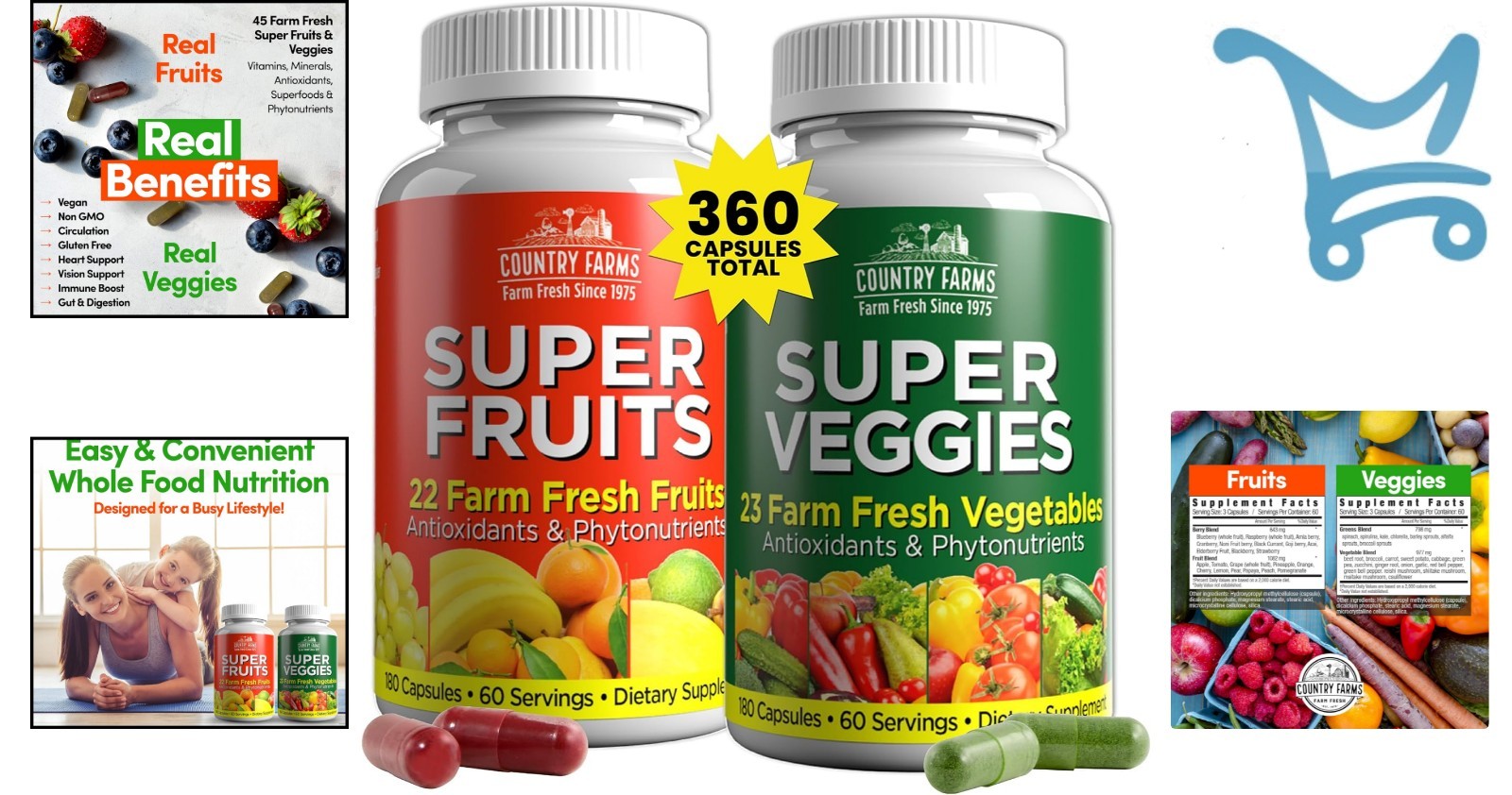 Fruits and Vegetables Supplement Capsules 360 Count Boost Energy