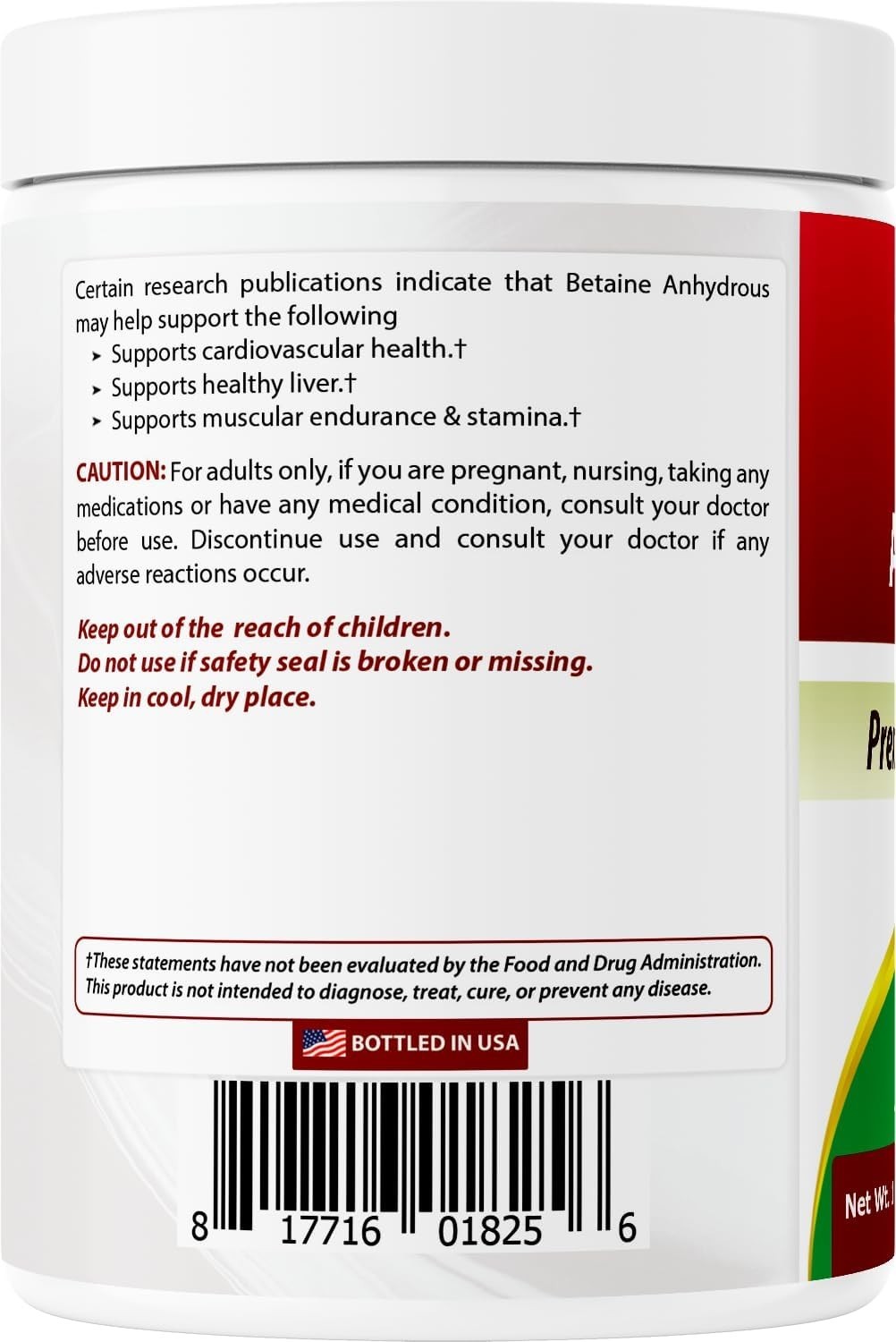 Pure Betaine Anhydrous Powder, 1 Pound – 2000 mg TMG per Serving, Lab Tested