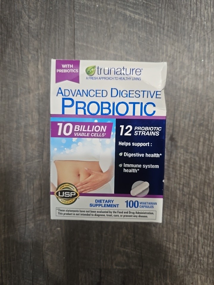 TruNature Advanced Digestive Probiotic Capsules -100 Count- 12 Probiotic Strains