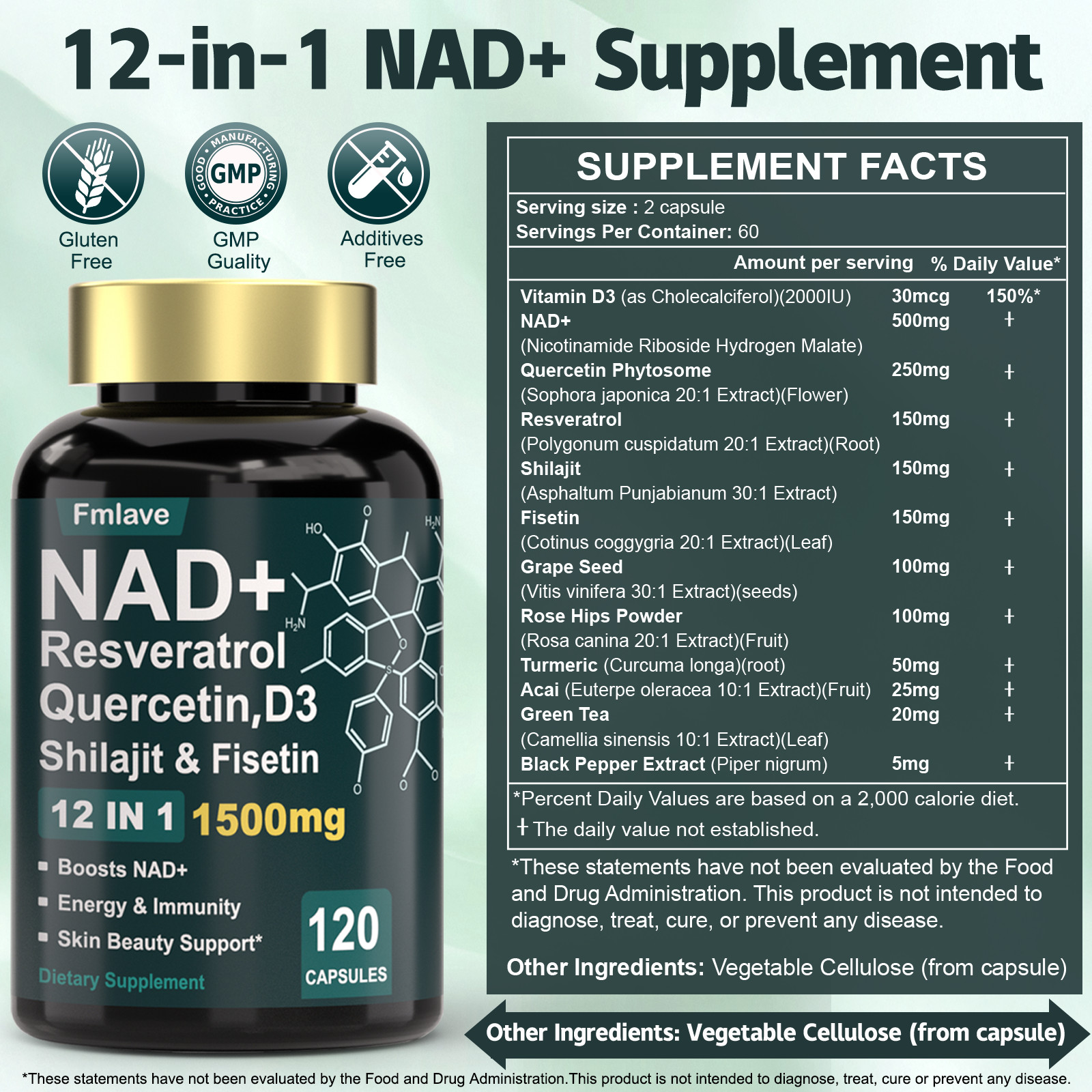 NAD Supplement, 1500Mg – Liposomal NAD+ Supplement with Resveratrol, Nad plus US