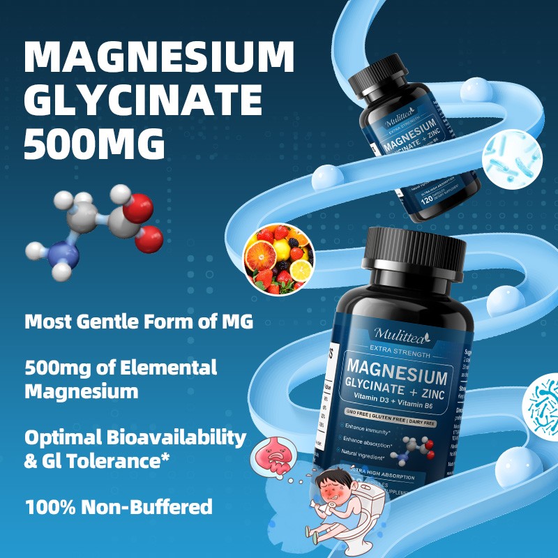 Magnesium Glycinate 500mg Plus Vitamin D3 B6 & Zinc Sleep Stress Support