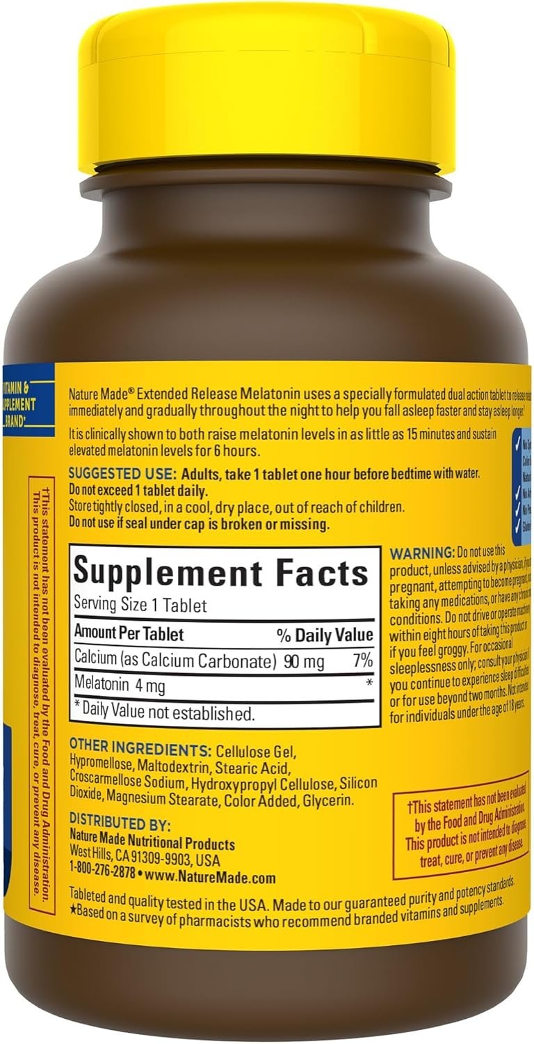Melatonin 4mg Extended Release Tablets – Natural Sleep Aid, 90 Count Pack of 2