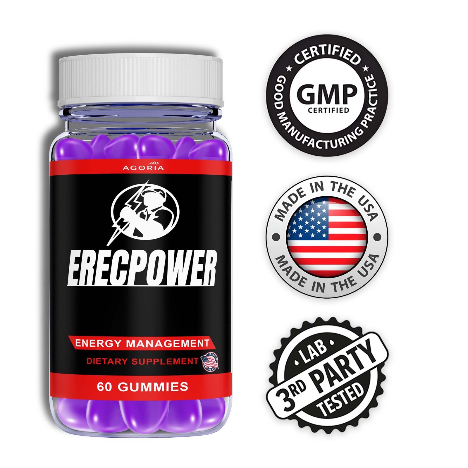 Erecpower Energy Management Multivitamin Health Supplement (180 Gummies) 3-Pack