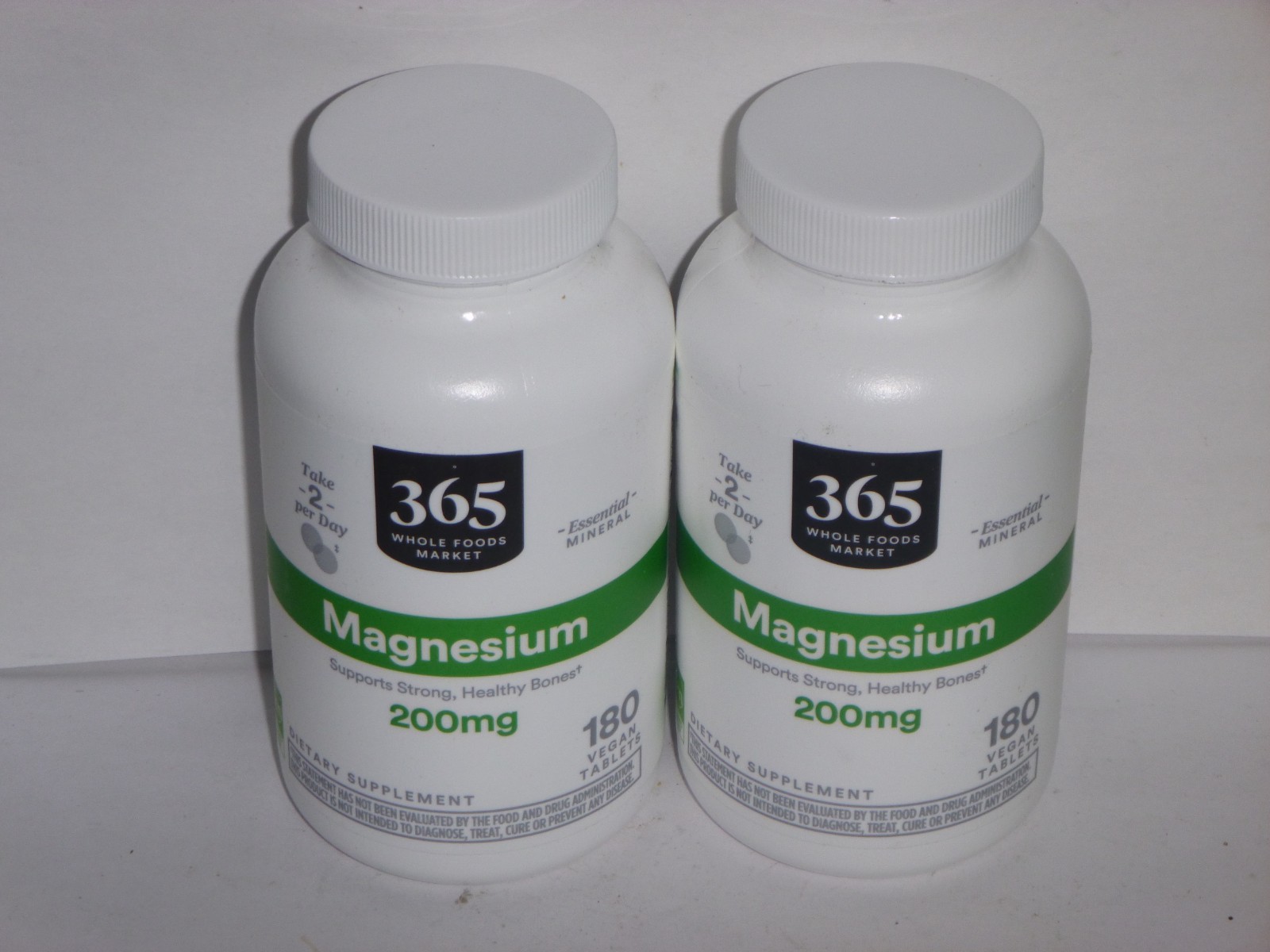 (2 pack) 365 by Whole Food Markets Magnesium – 200mg – 180ct each – Exp 5/28