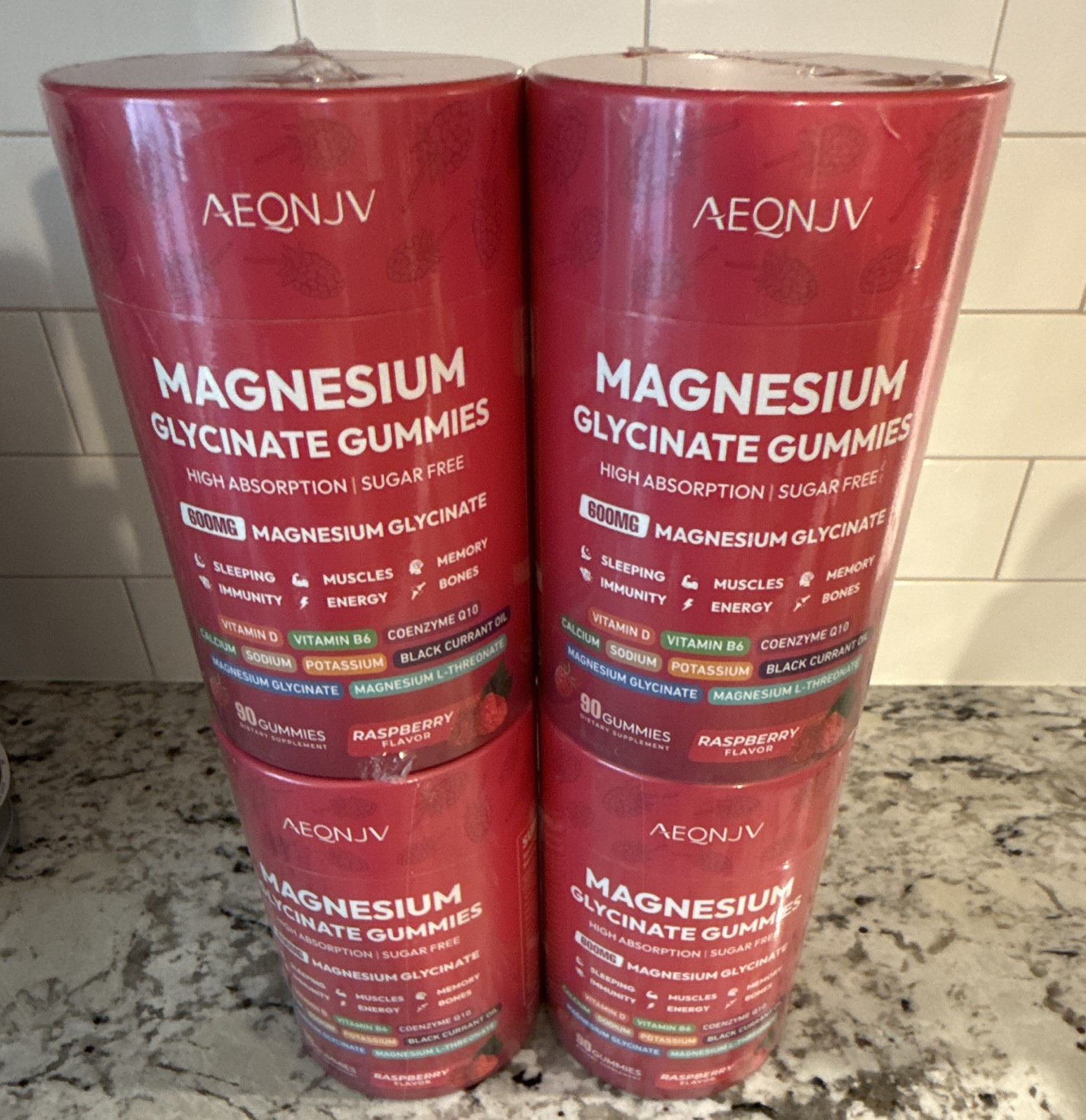 AEONJV Magnesium Glycinate 600mg Sugar-Free Raspberry Gummies, 90 Count