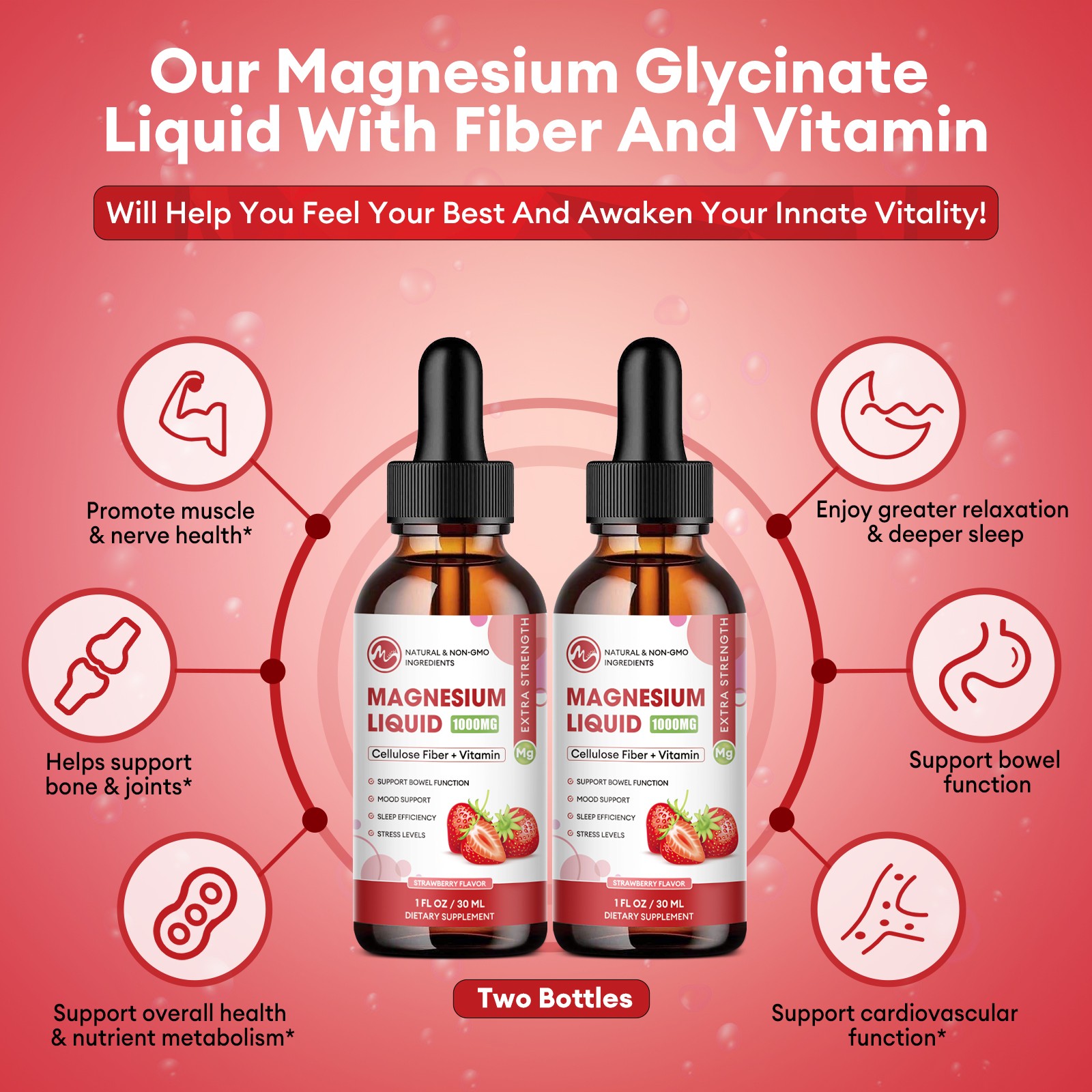 2PACK- Magnesium Glycinate Complex Liquid Drops Mood, Sleep & Stress Support