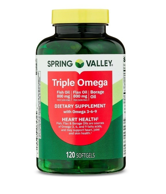 Spring Valley Triple Omega Fish Oil 800mg Flax Oil 800mg and Borage Oil 120 Ct