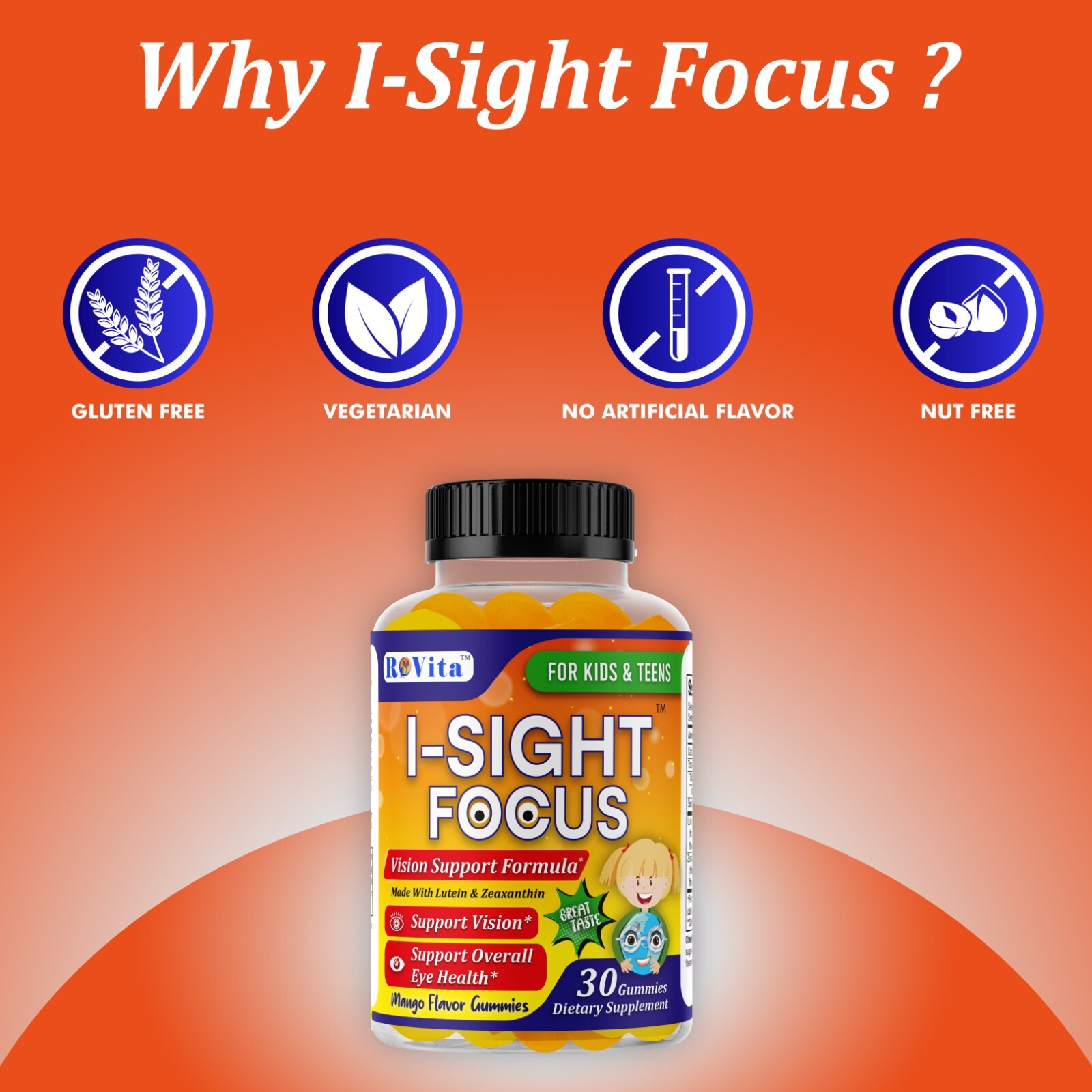 I-SIGHT FOCUS Kids Eye Health Gummies with Lutein & Zeaxanthin Vision Support