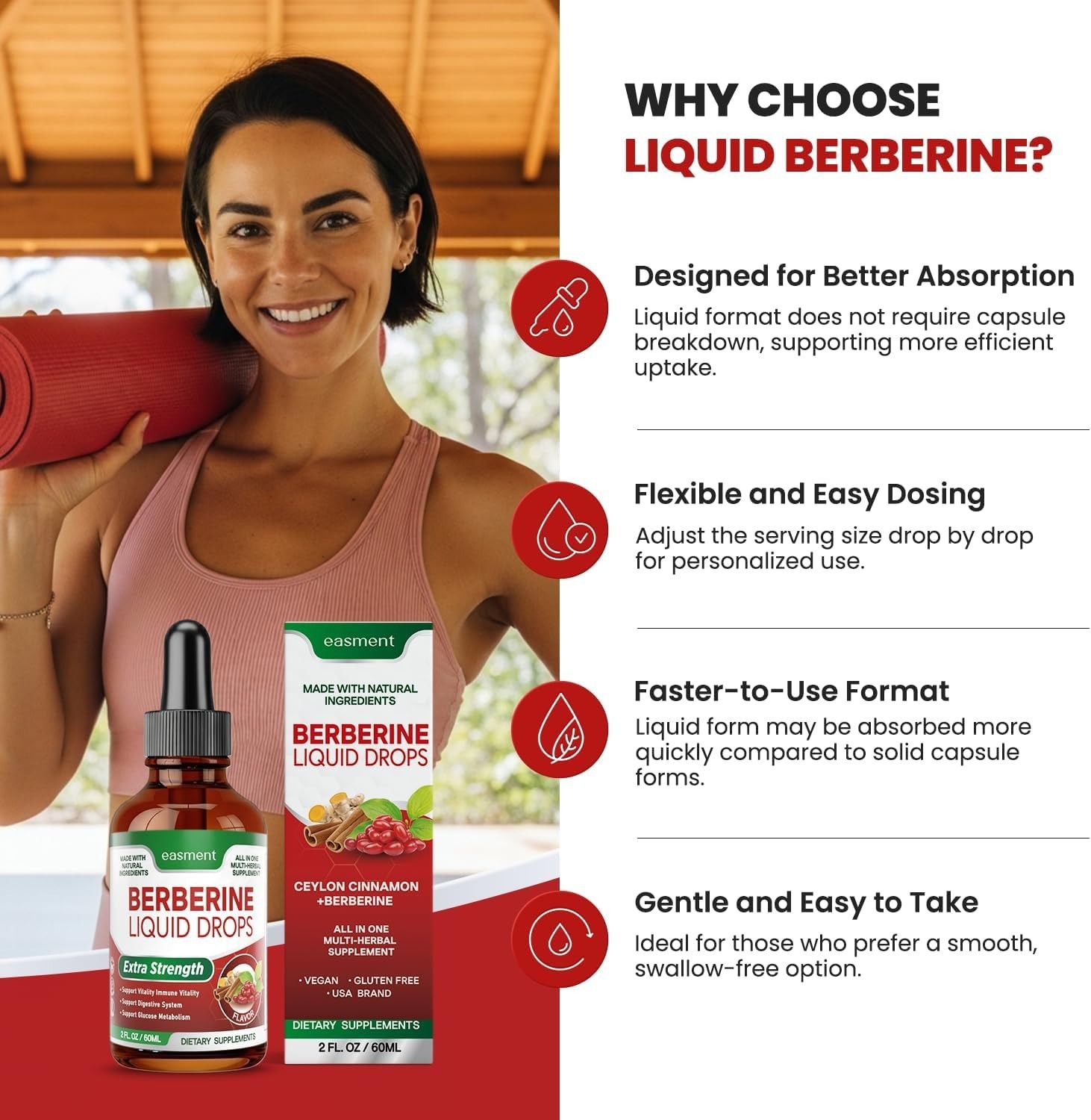 Easment Berberine Liquid Drops Overall Support Natural Berberine Extract 2 FL OZ