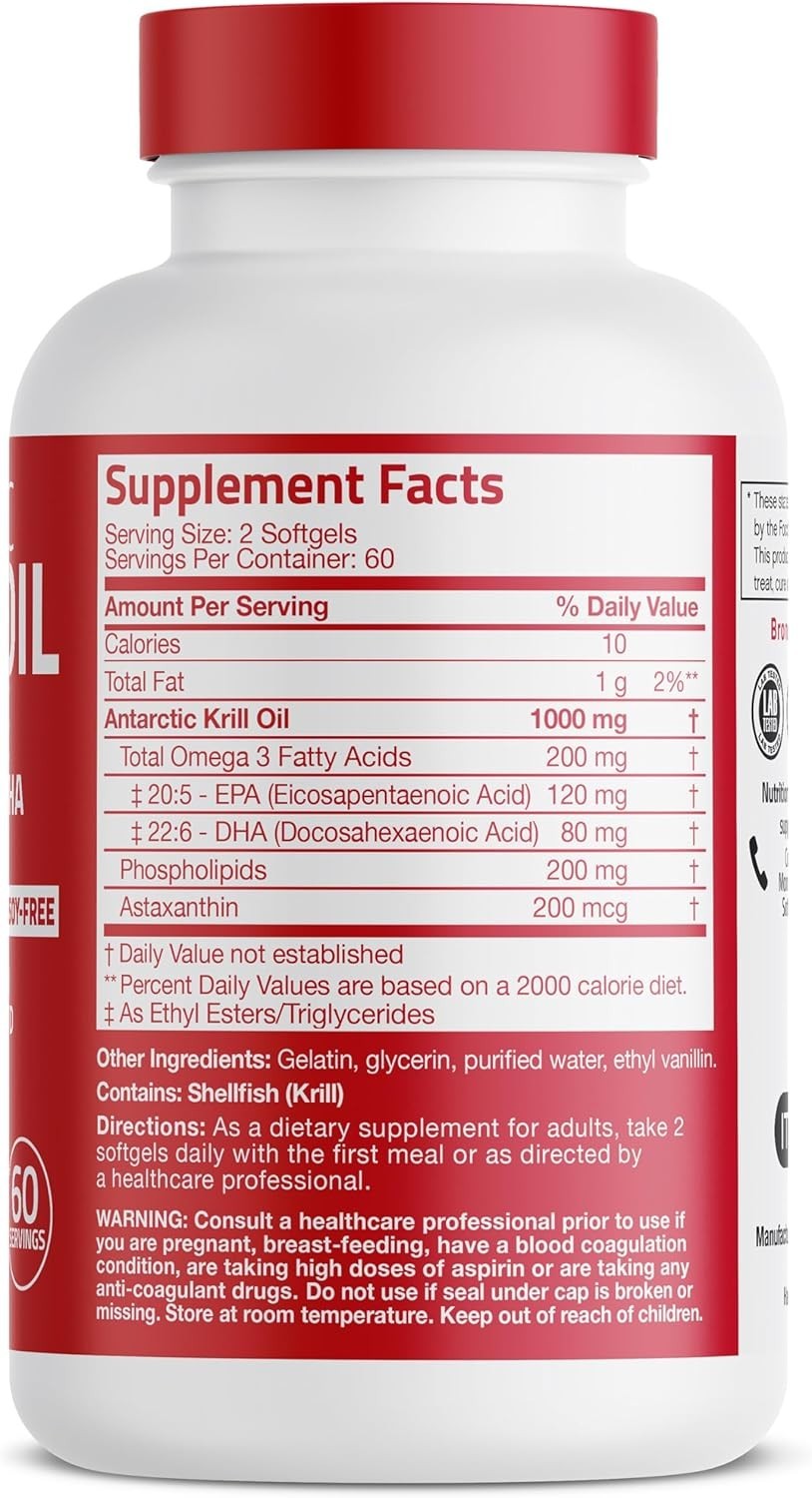Antarctic Krill Oil 1000 mg with Omega-3s, 120 Softgels | Heavy Metal Tested,…