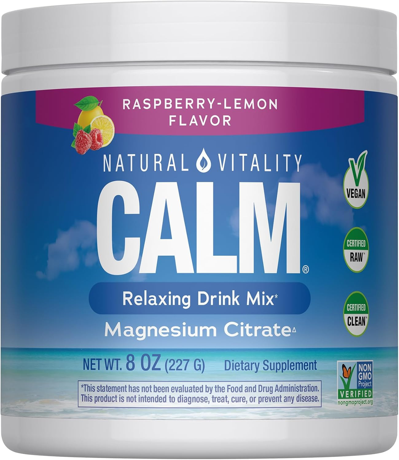 NATURAL VITALITY Raspberry Lemon Calm Magnesium Drink Mix, 8 OZ