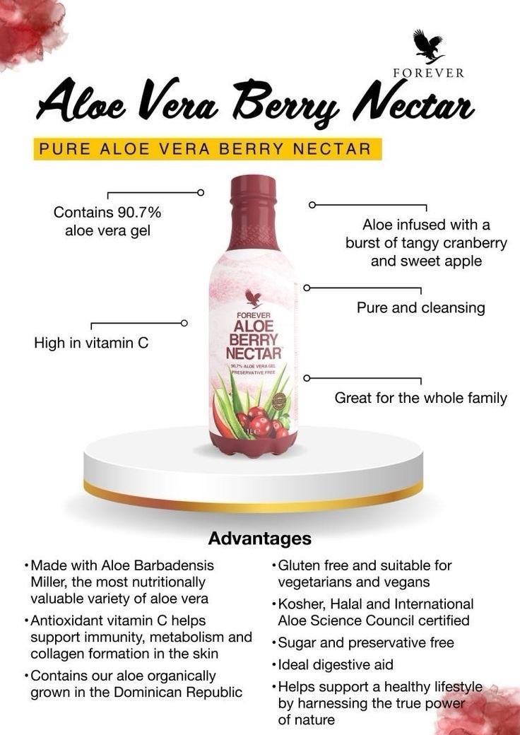 3 Living Aloe Vera Berry Nectar Gel 33.8 fl.Oz. Free Shipping USA