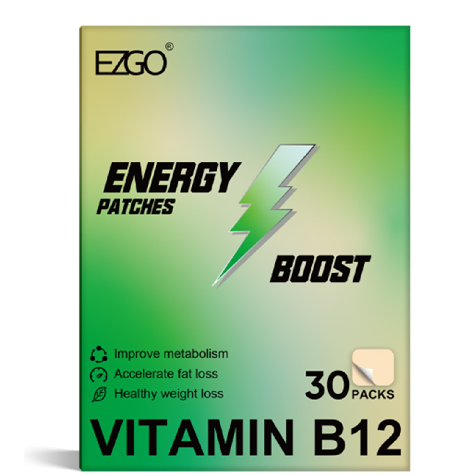 Natural Vitamin B12 Energy Patch B-12 Topical Boost for Metabolism & Focus