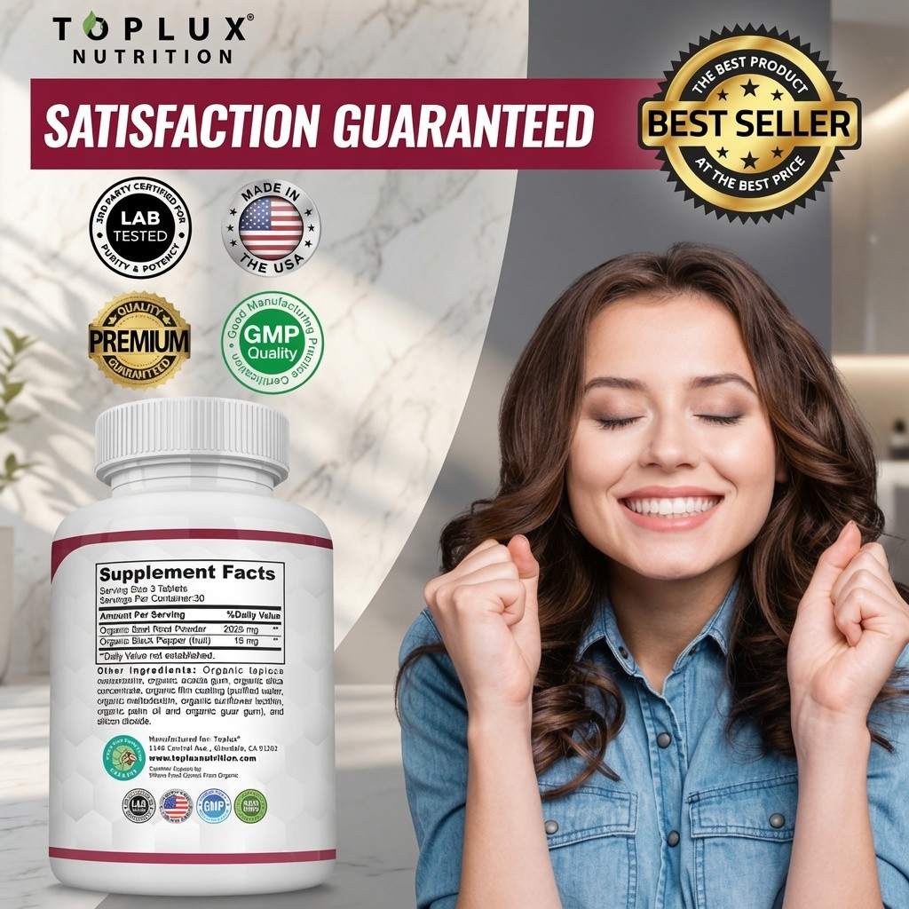 Toplux Organic Beet Root 2040mg Black Pepper Energy Endurance 90ct