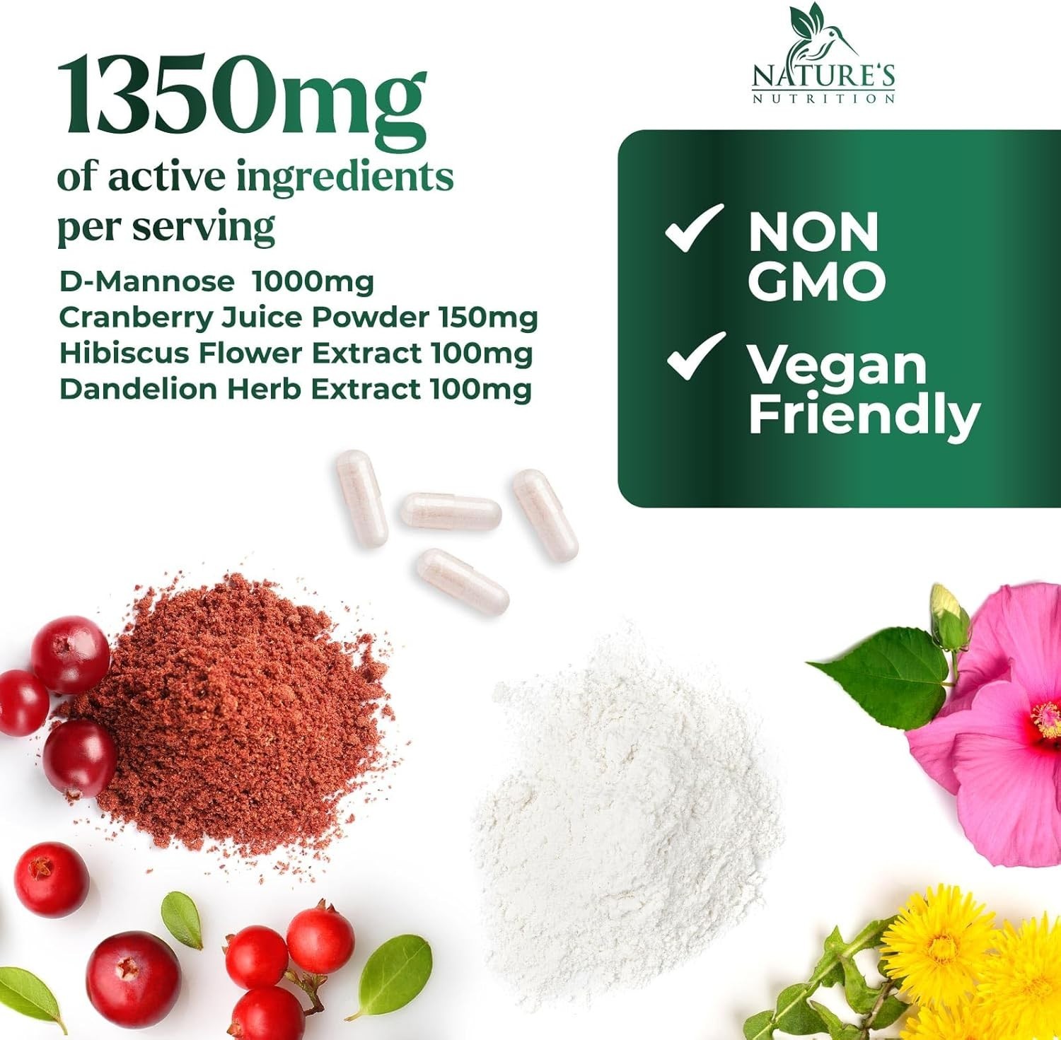 D-Mannose 1350mg with Cranberry Extra Strength Natural Urinary Health Support