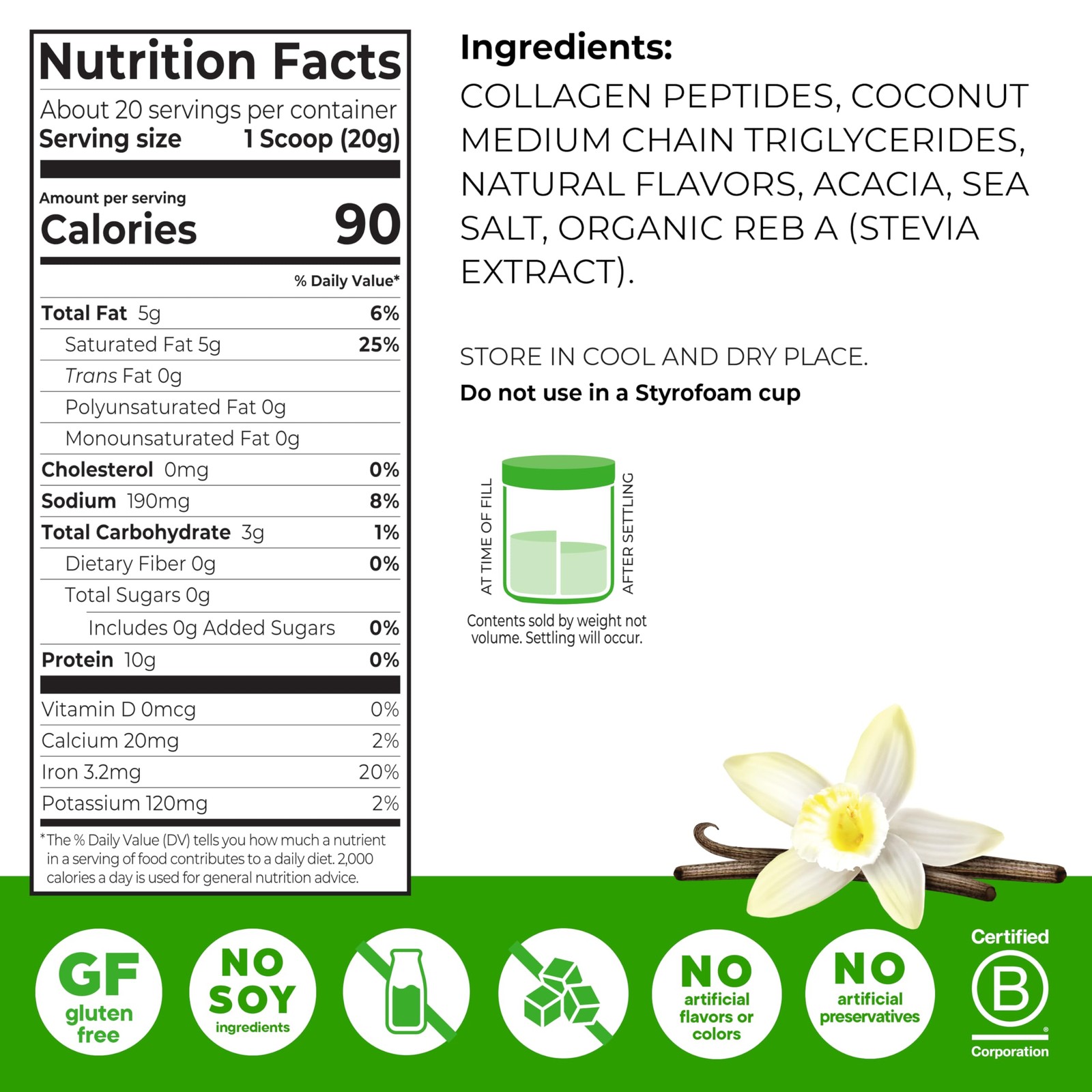 Orgain Keto Collagen Protein Powder, Vanilla 10g Grass Fed Hydrolyzed Collag…